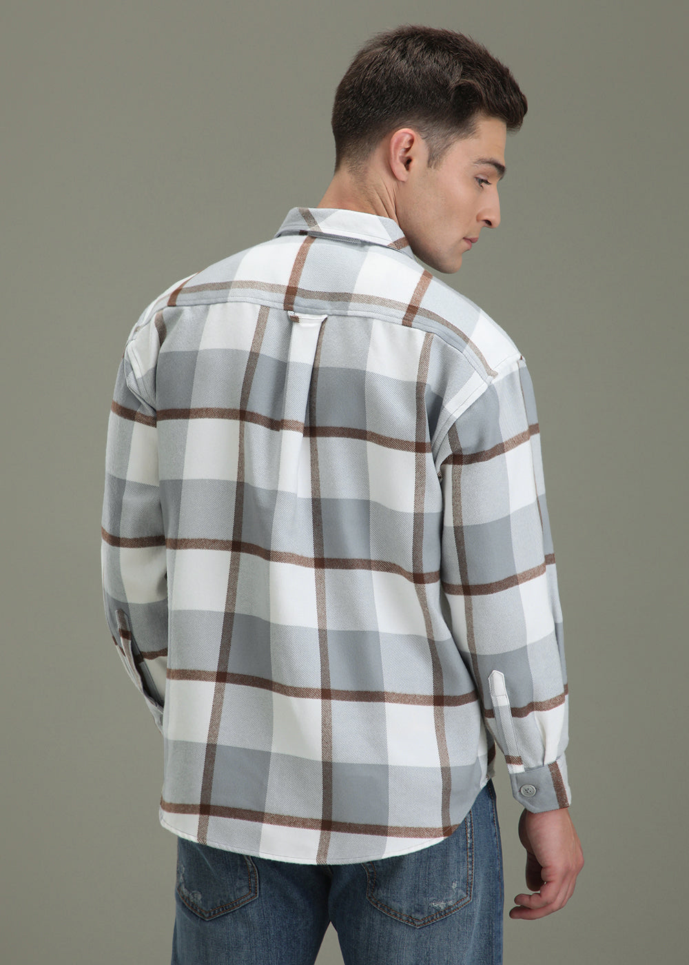 Light Blue Checked Relaxed Fit Shacket