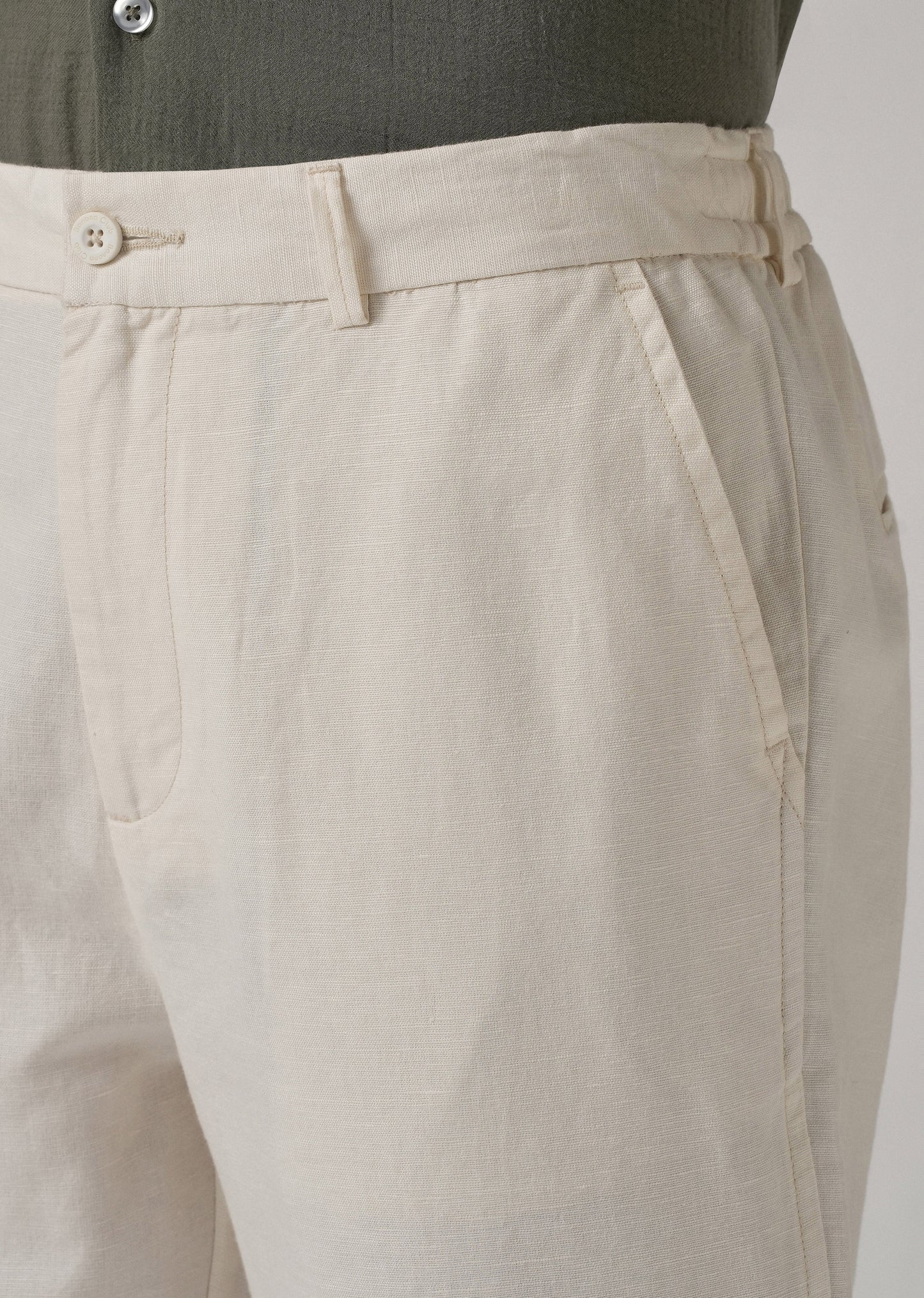 Light Cream Linen Relaxed Fit Trouser