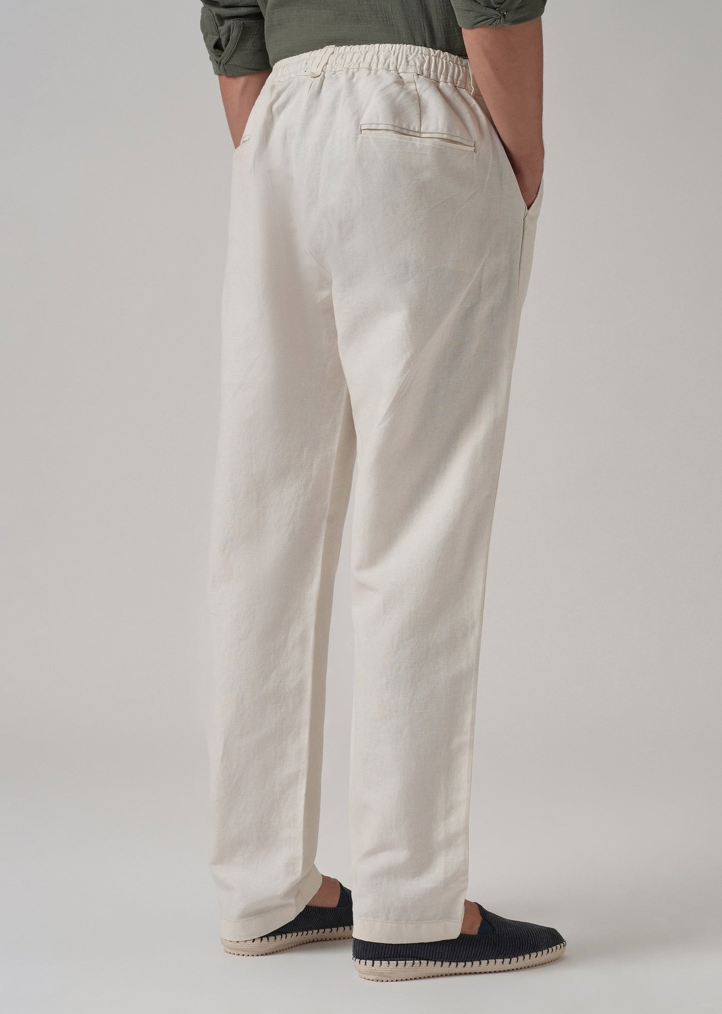 Light Cream Linen Relaxed Fit Trouser