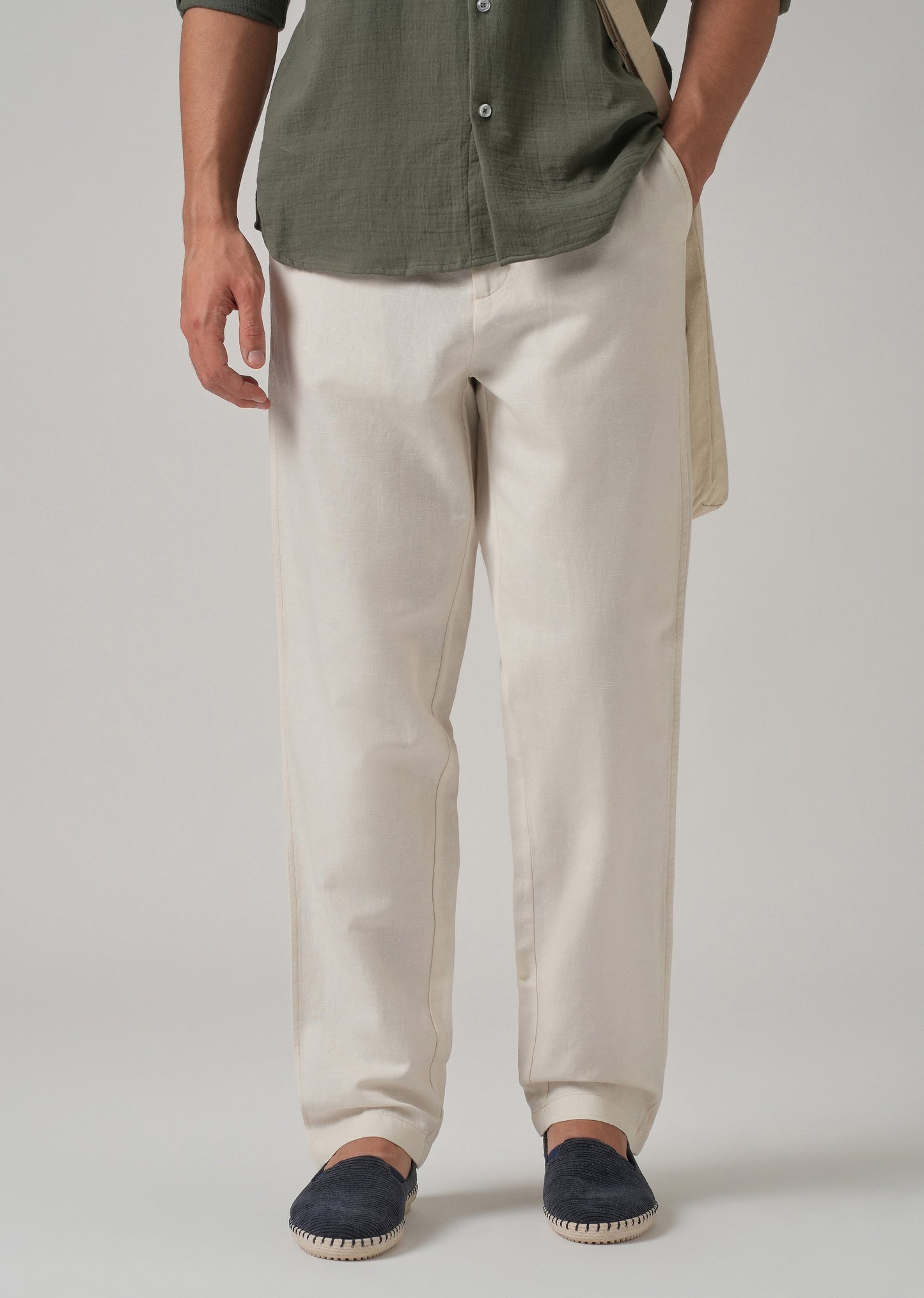 Light Cream Linen Relaxed Fit Trouser