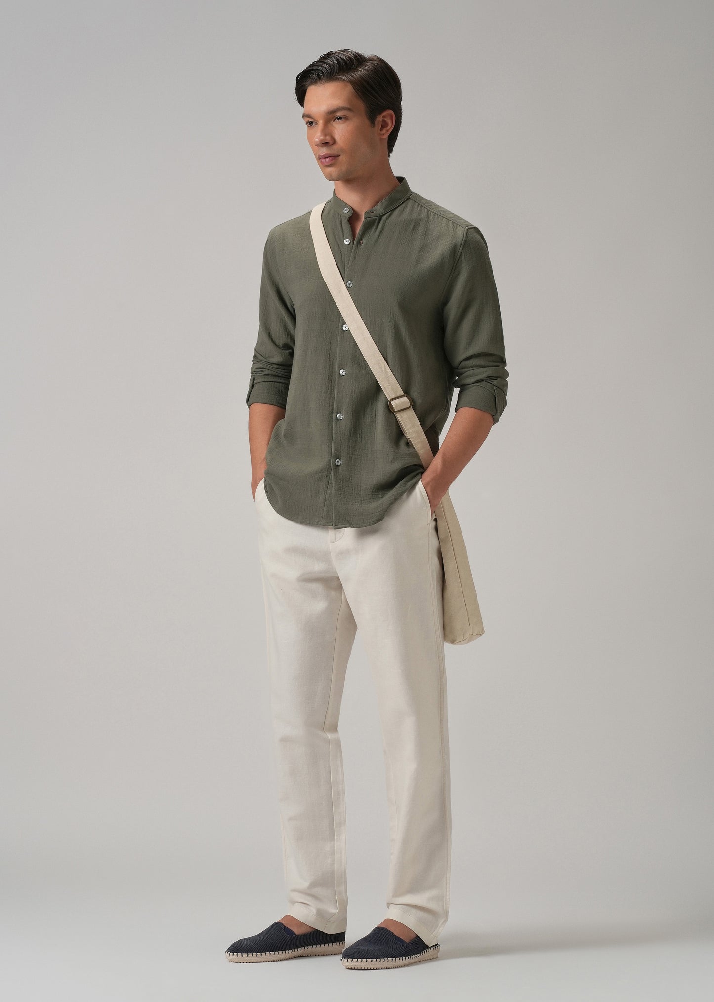 Light Cream Linen Relaxed Fit Trouser