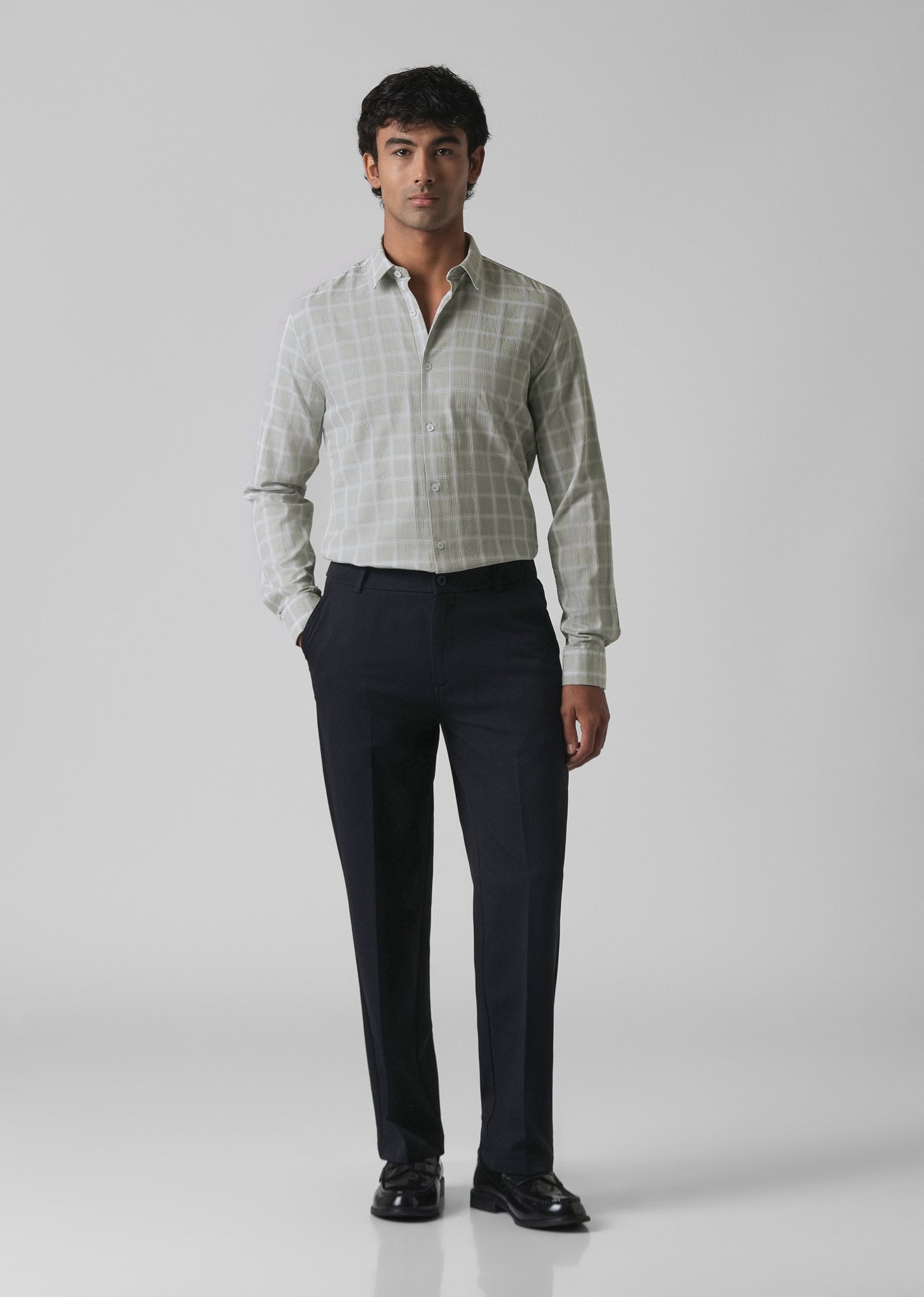 Light Green Cotton Check Shirt