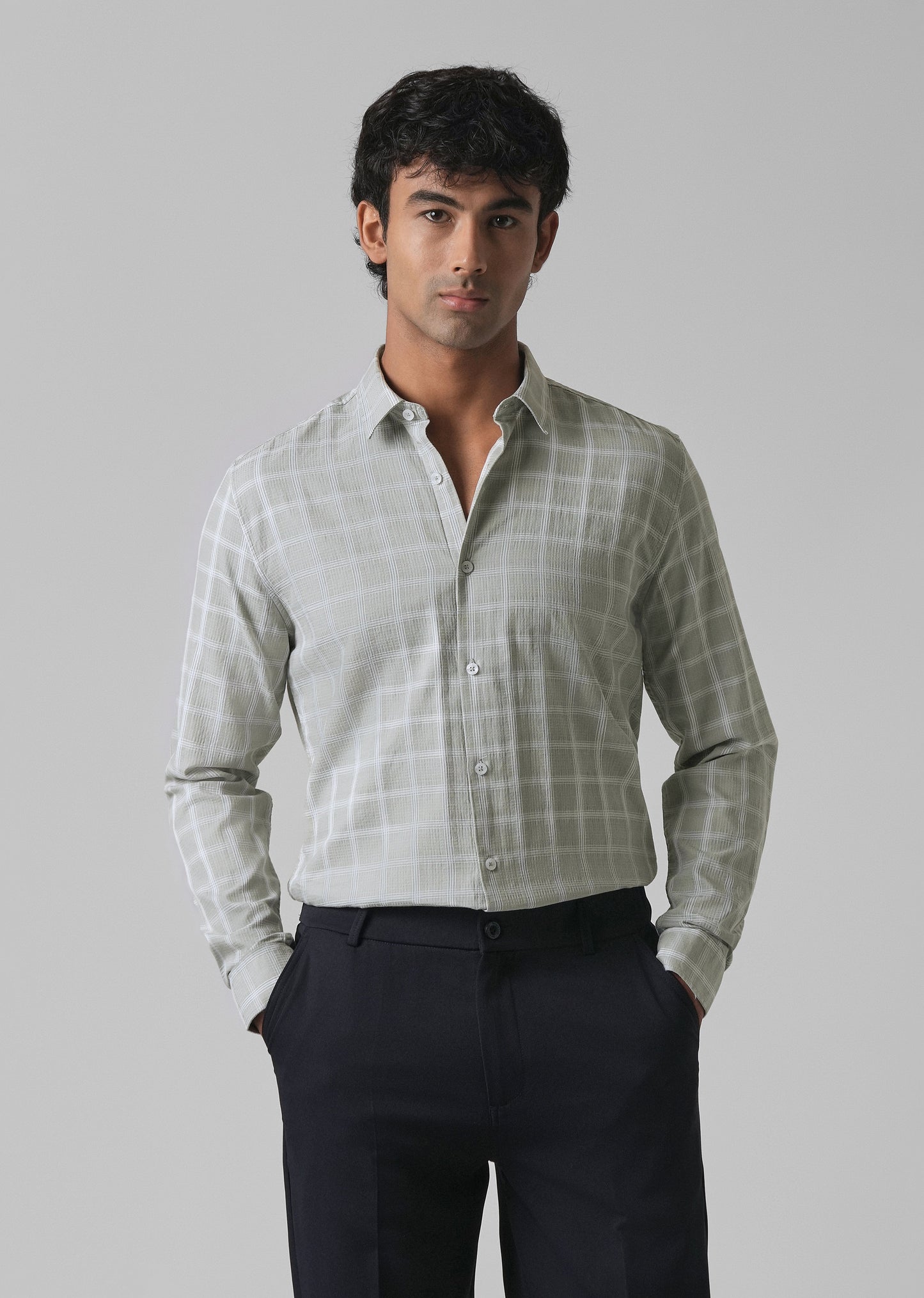 Light Green Cotton Check Shirt