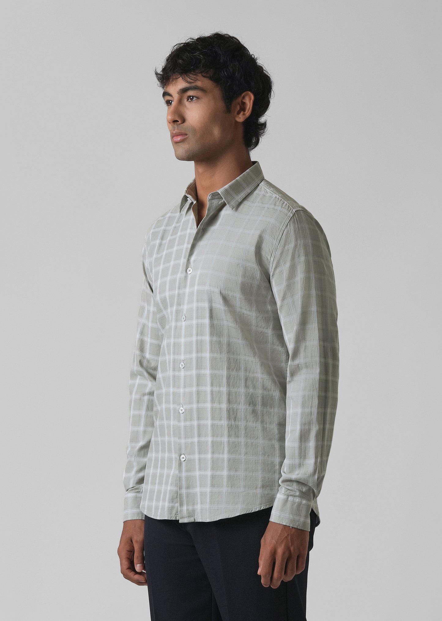 Light Green Cotton Check Shirt