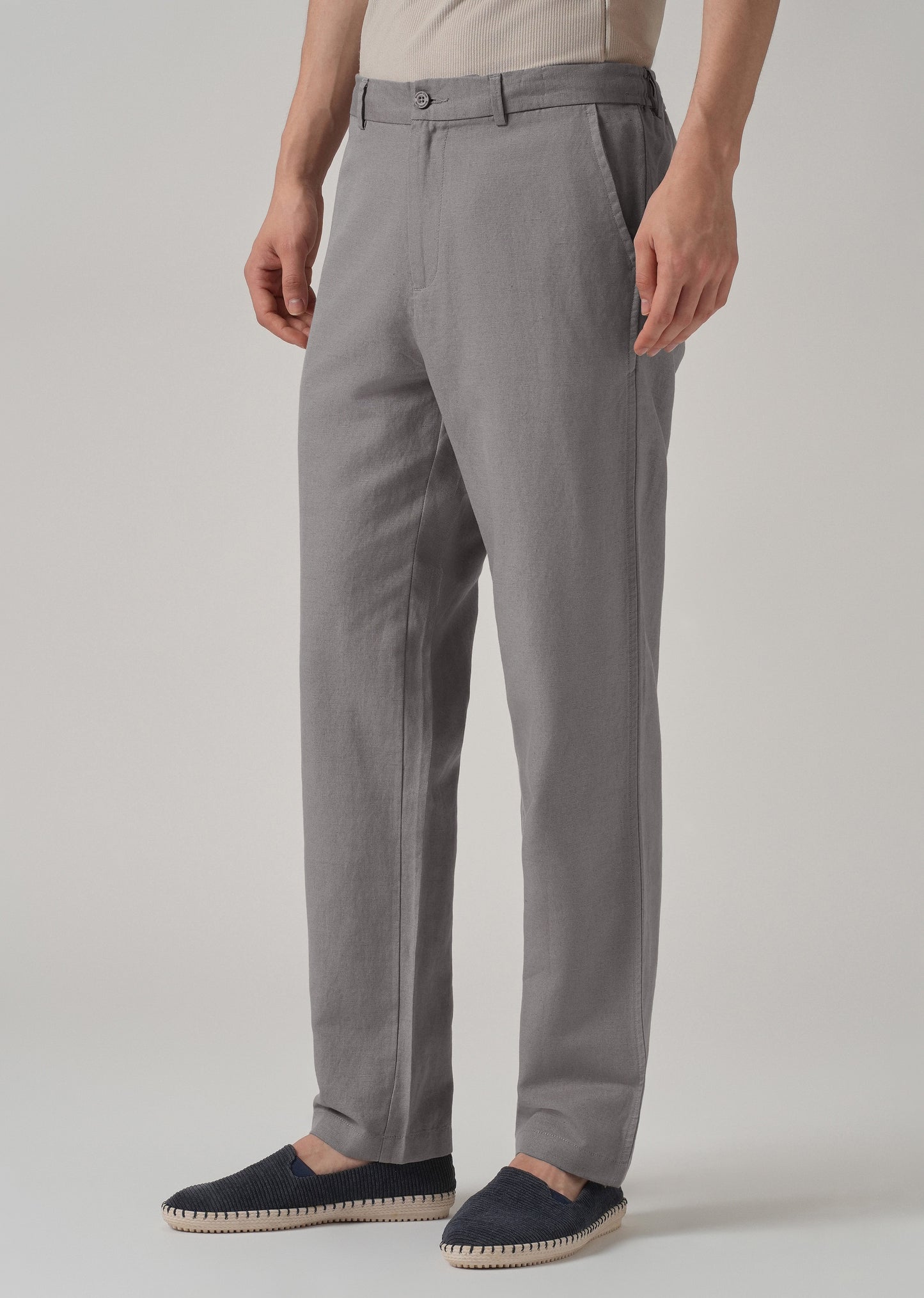 Light Grey Linen Relaxed Fit Trouser