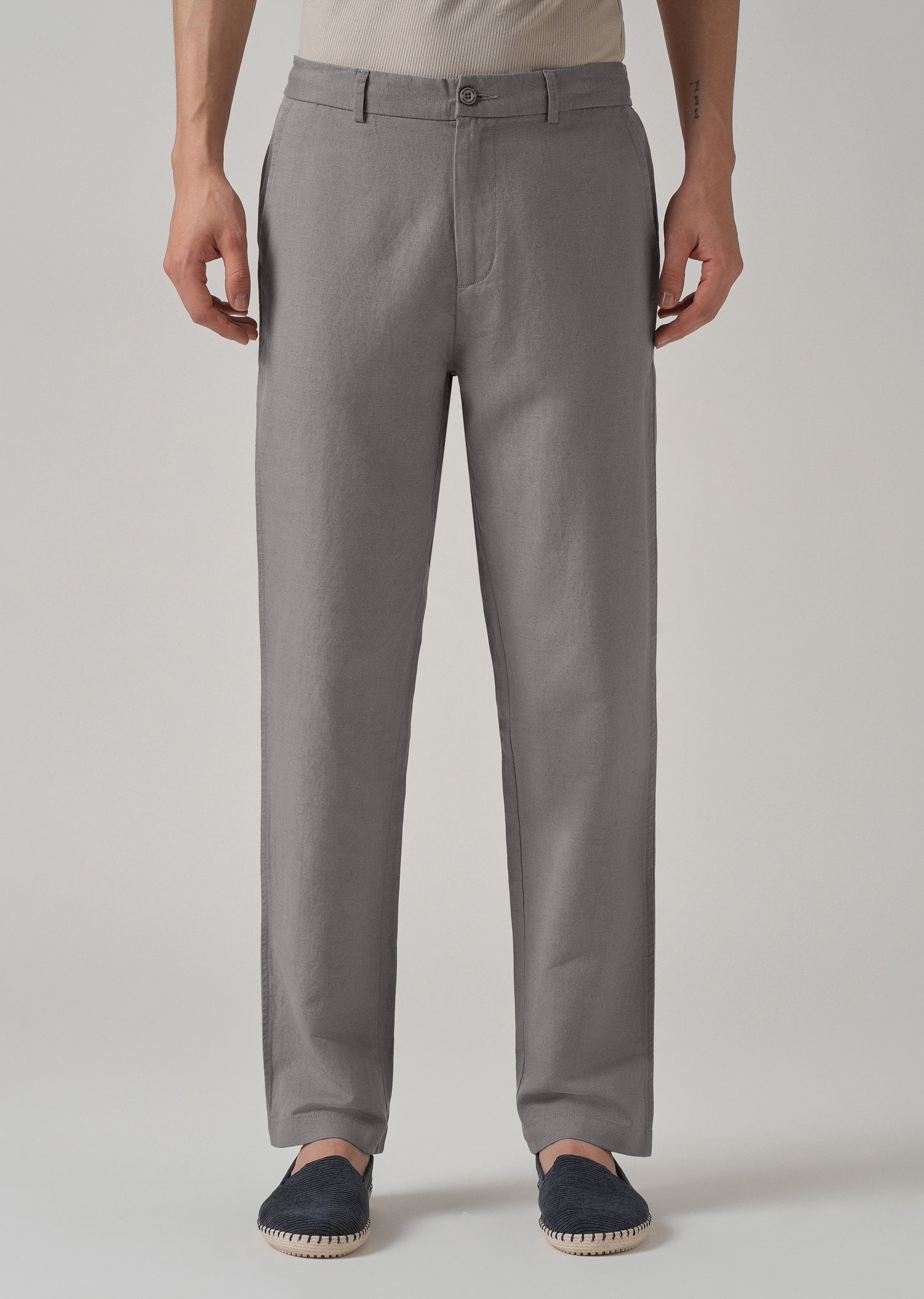 Light Grey Linen Relaxed Fit Trouser