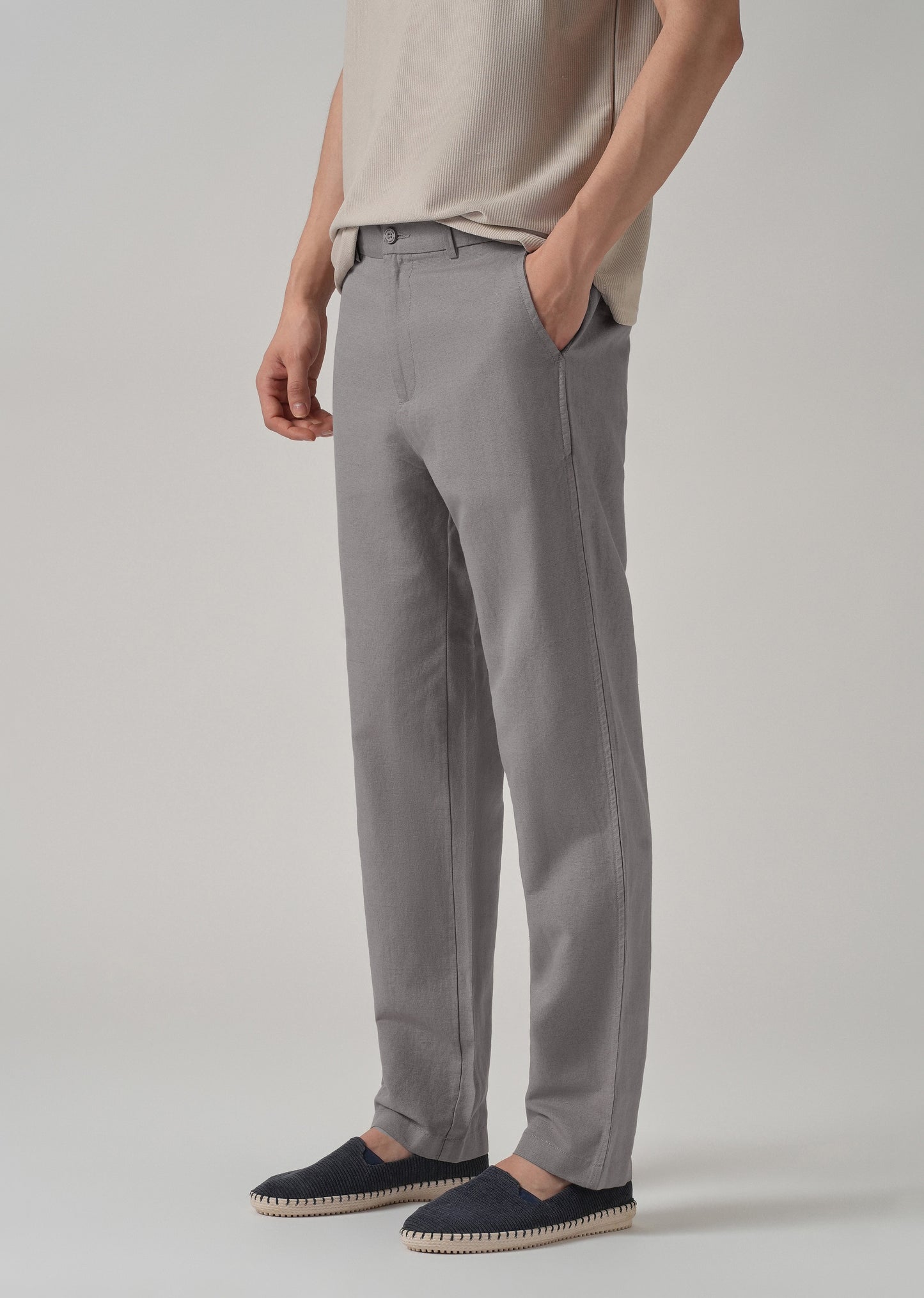 Light Grey Linen Relaxed Fit Trouser