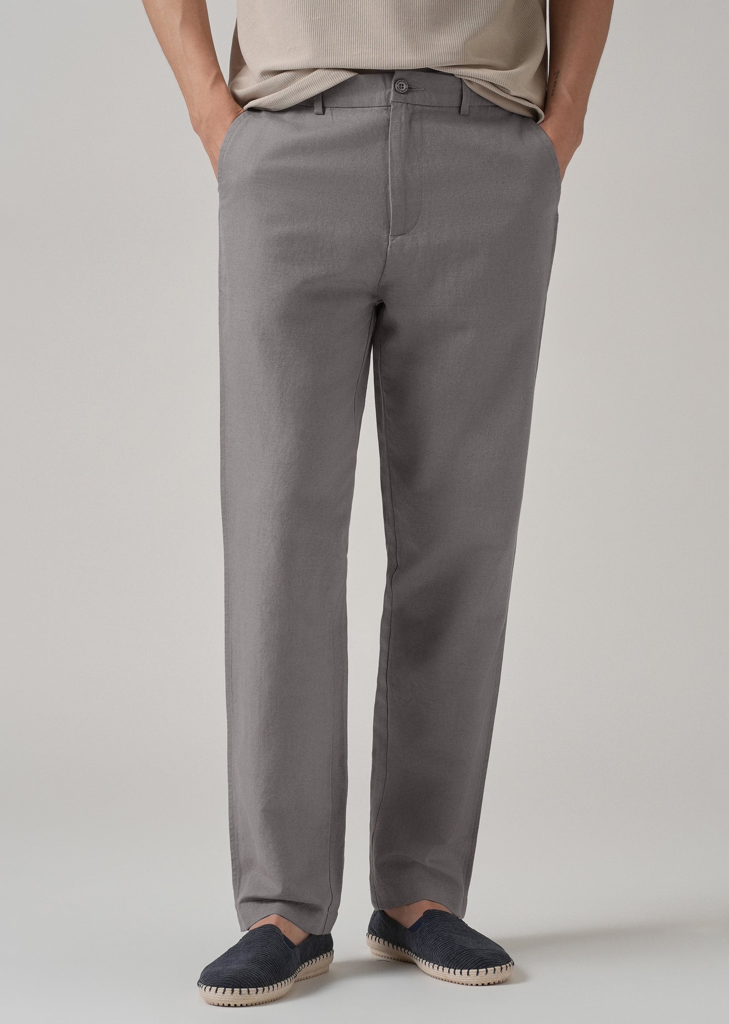 Light Grey Linen Relaxed Fit Trouser
