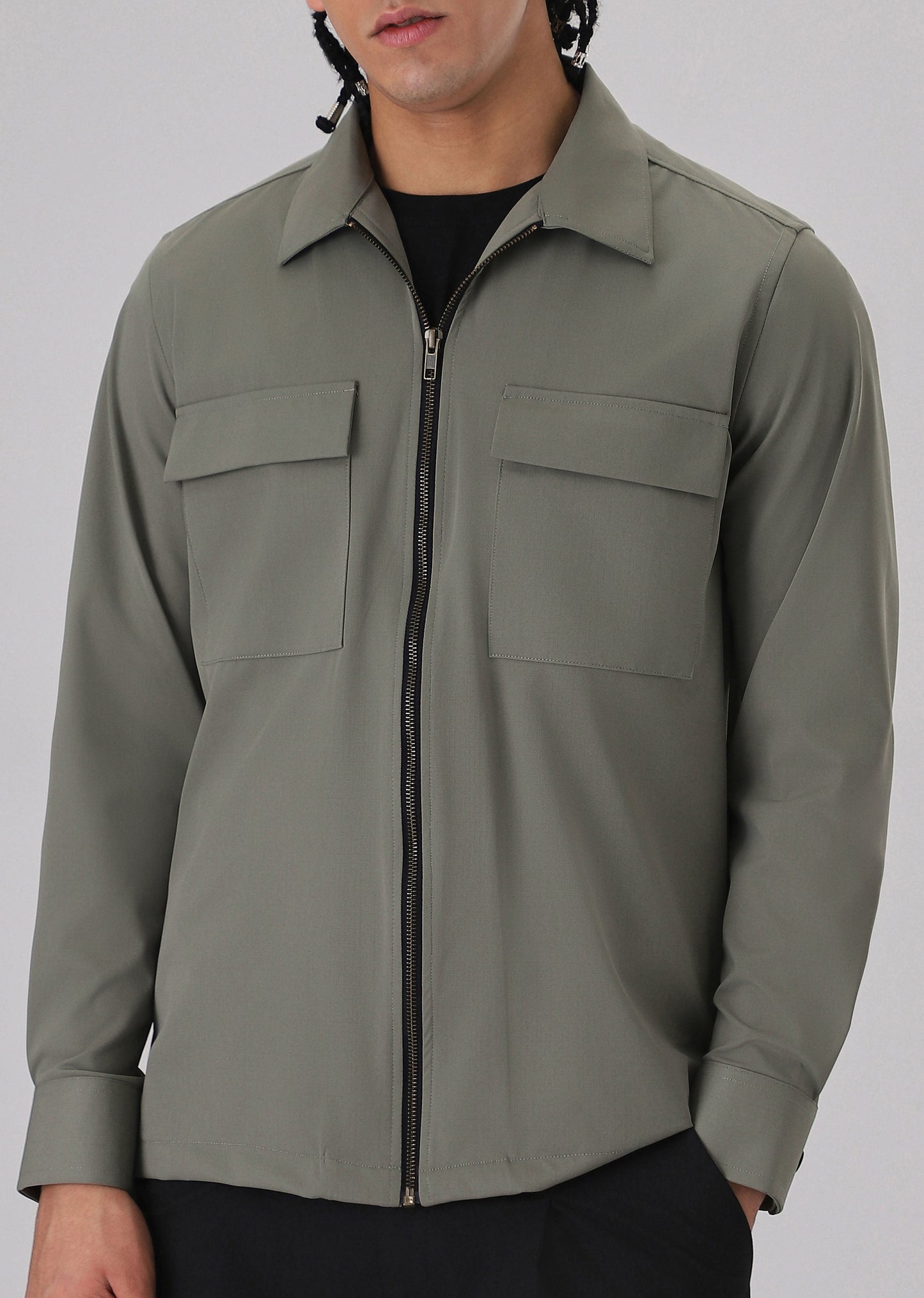 Light Olive Zipper Shacket