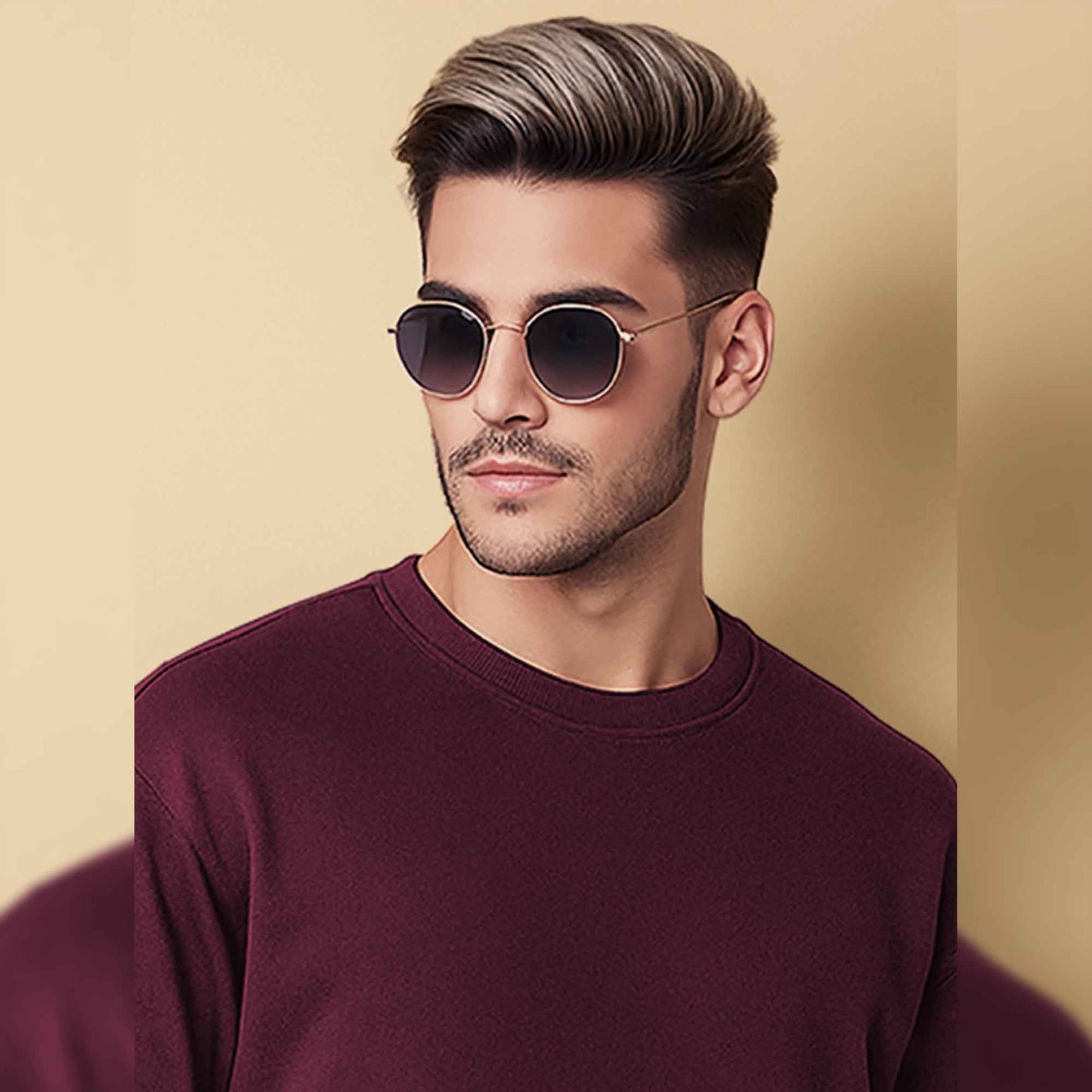 Trendy Round Neck Colorblock YOUNG Printed Maroon & Beige Sweatshirt