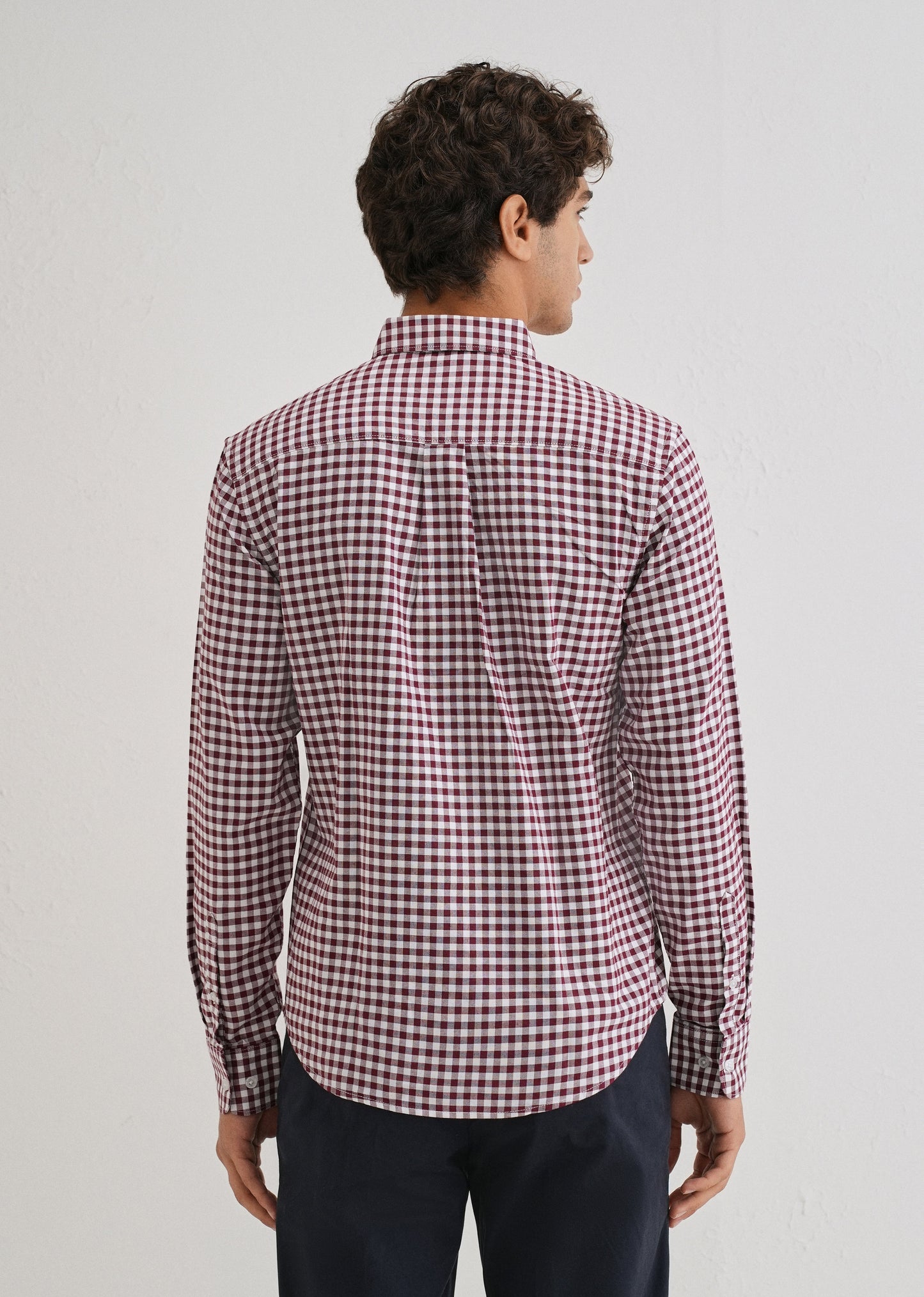 Maroon Gingham Check Cotton Oxford Shirt