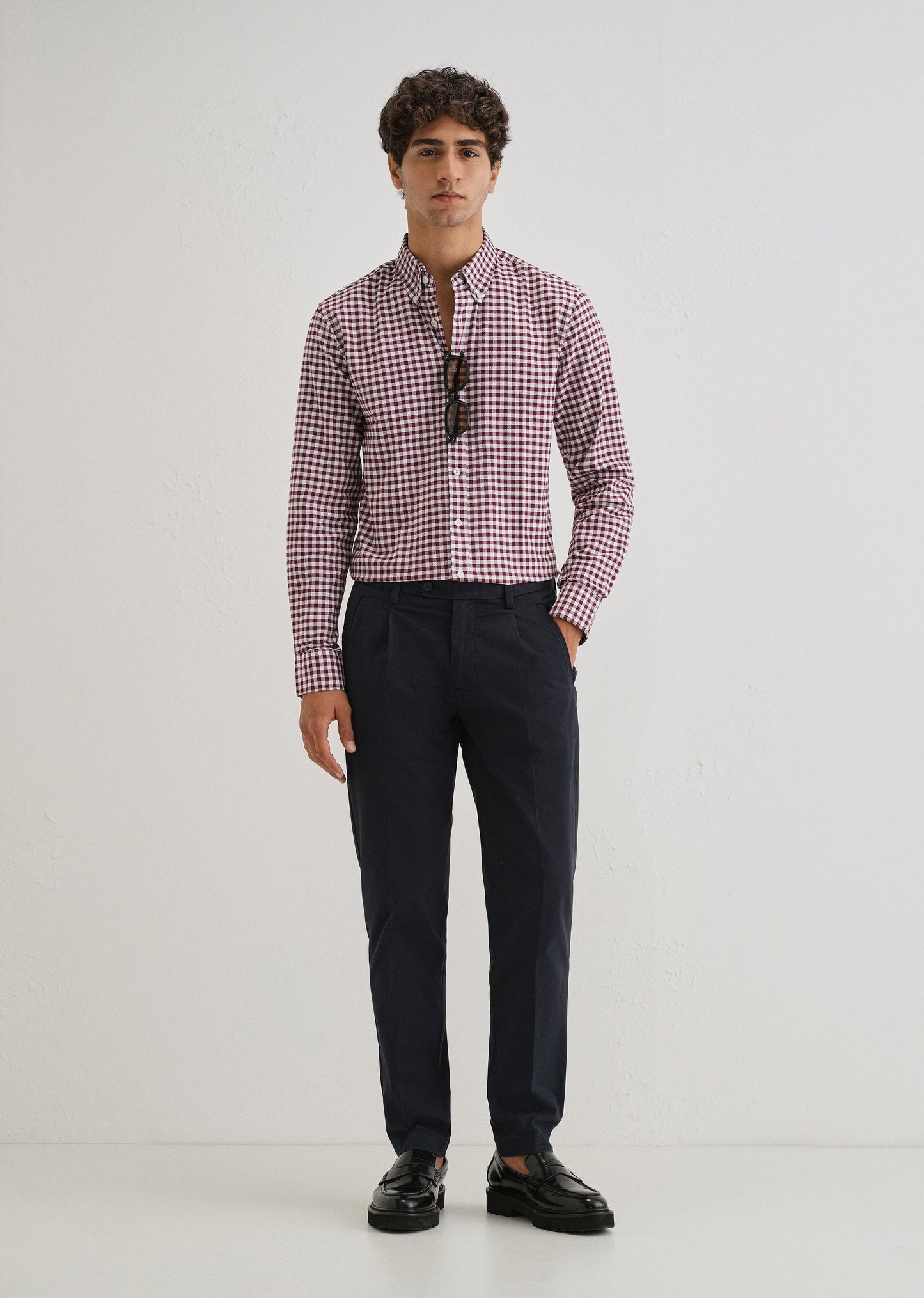 Maroon Gingham Check Cotton Oxford Shirt