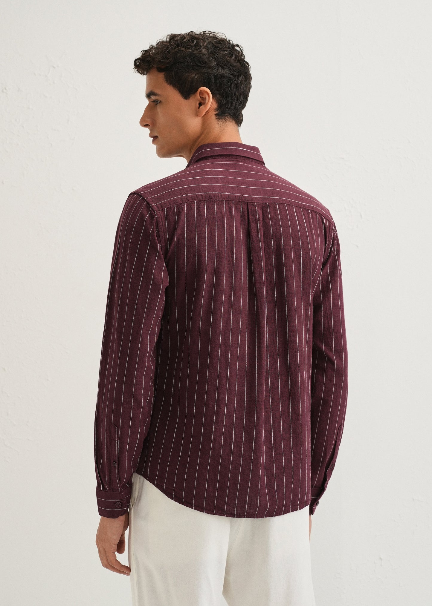 Maroon Striped Cotton Linen Shirt