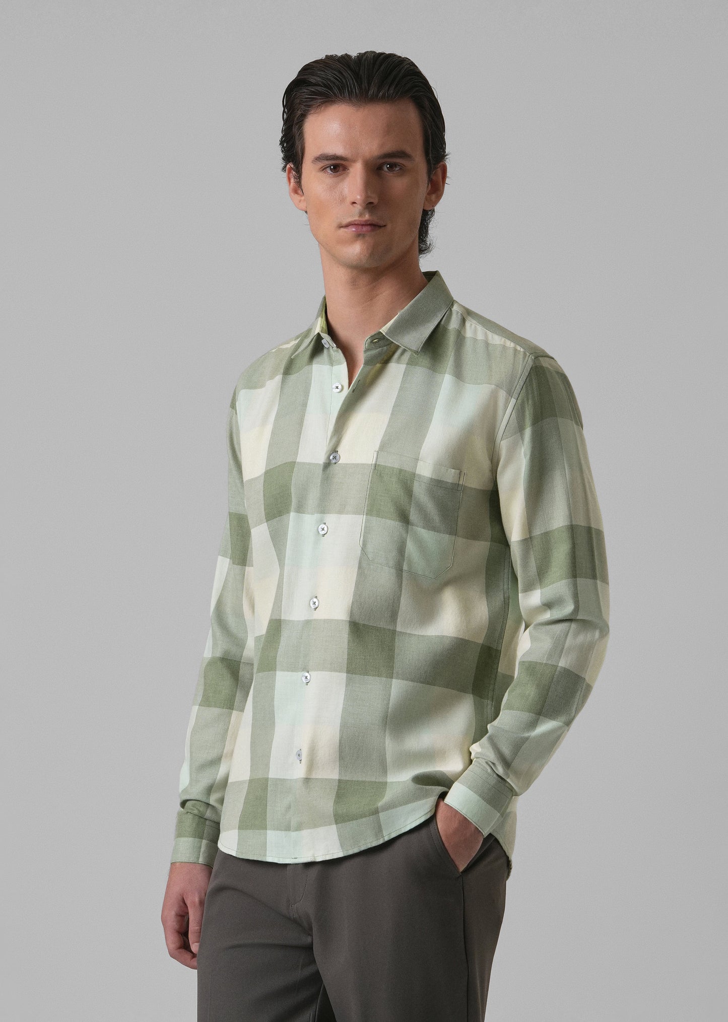 Melange Apple Green Check Shirt