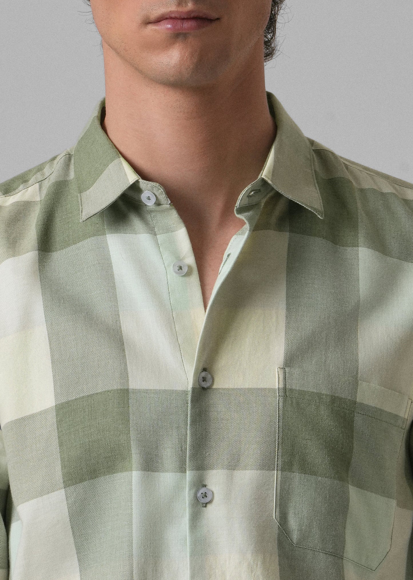 Melange Apple Green Check Shirt