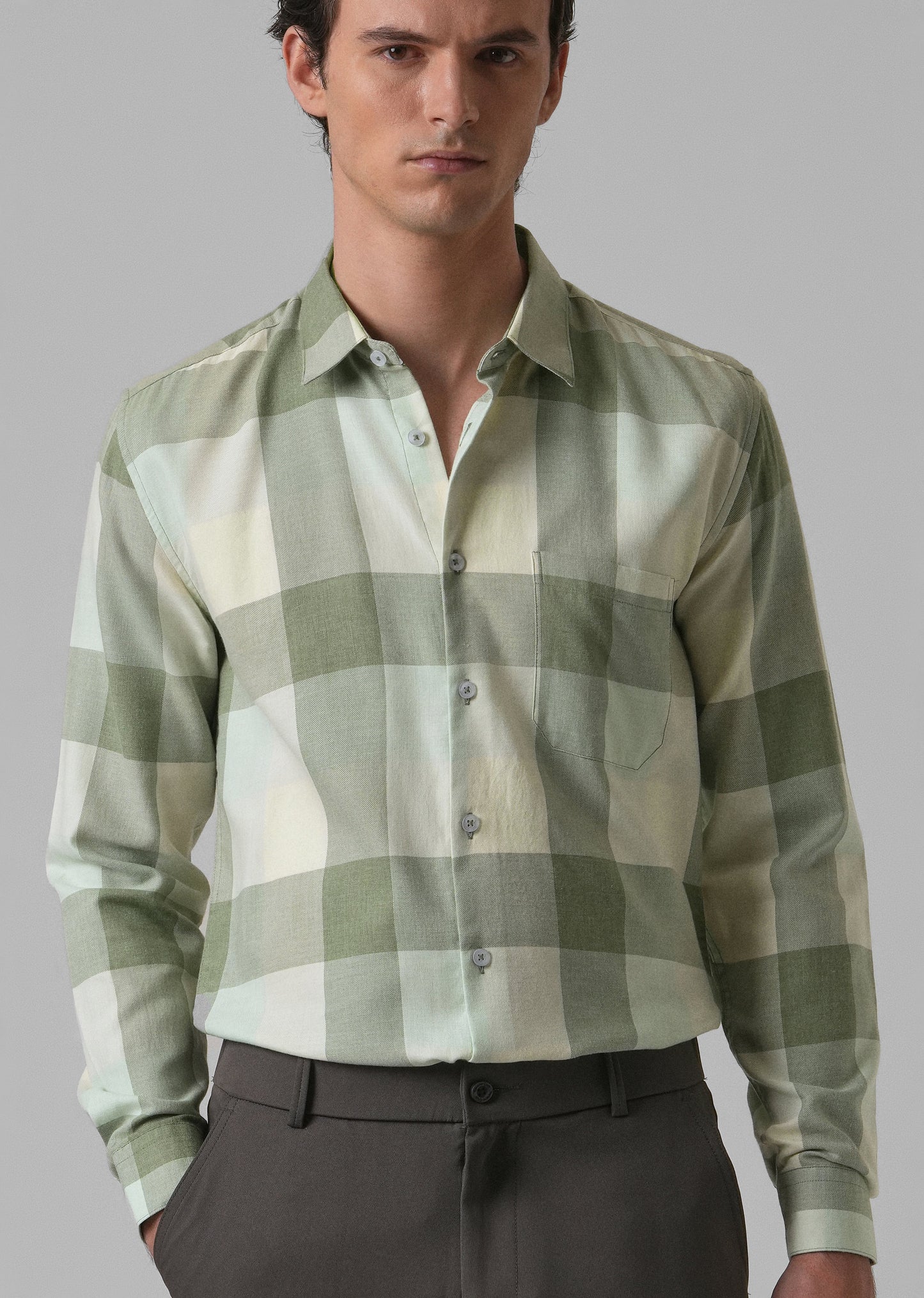 Melange Apple Green Check Shirt