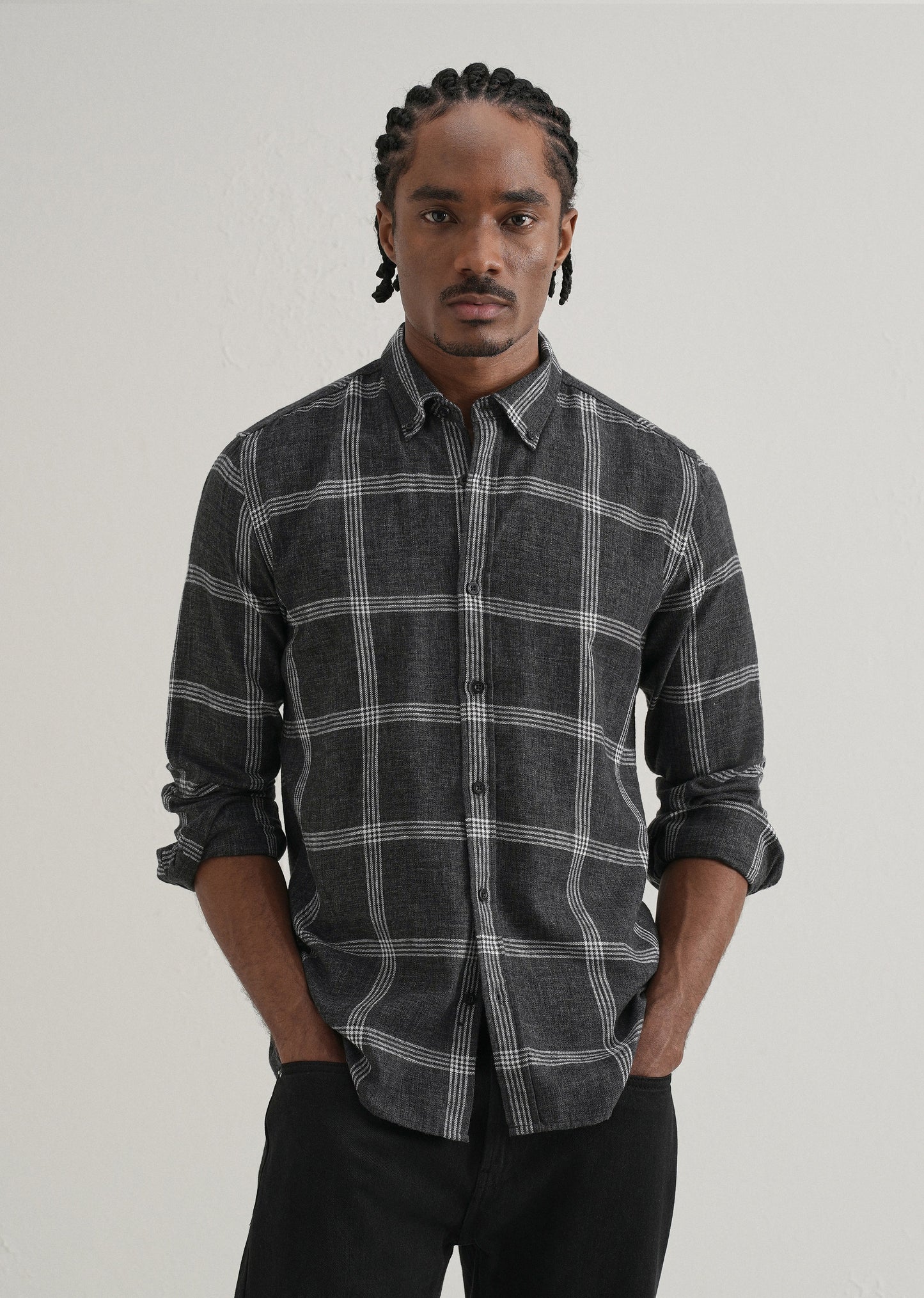 Melange Black Boxed Check Shirt