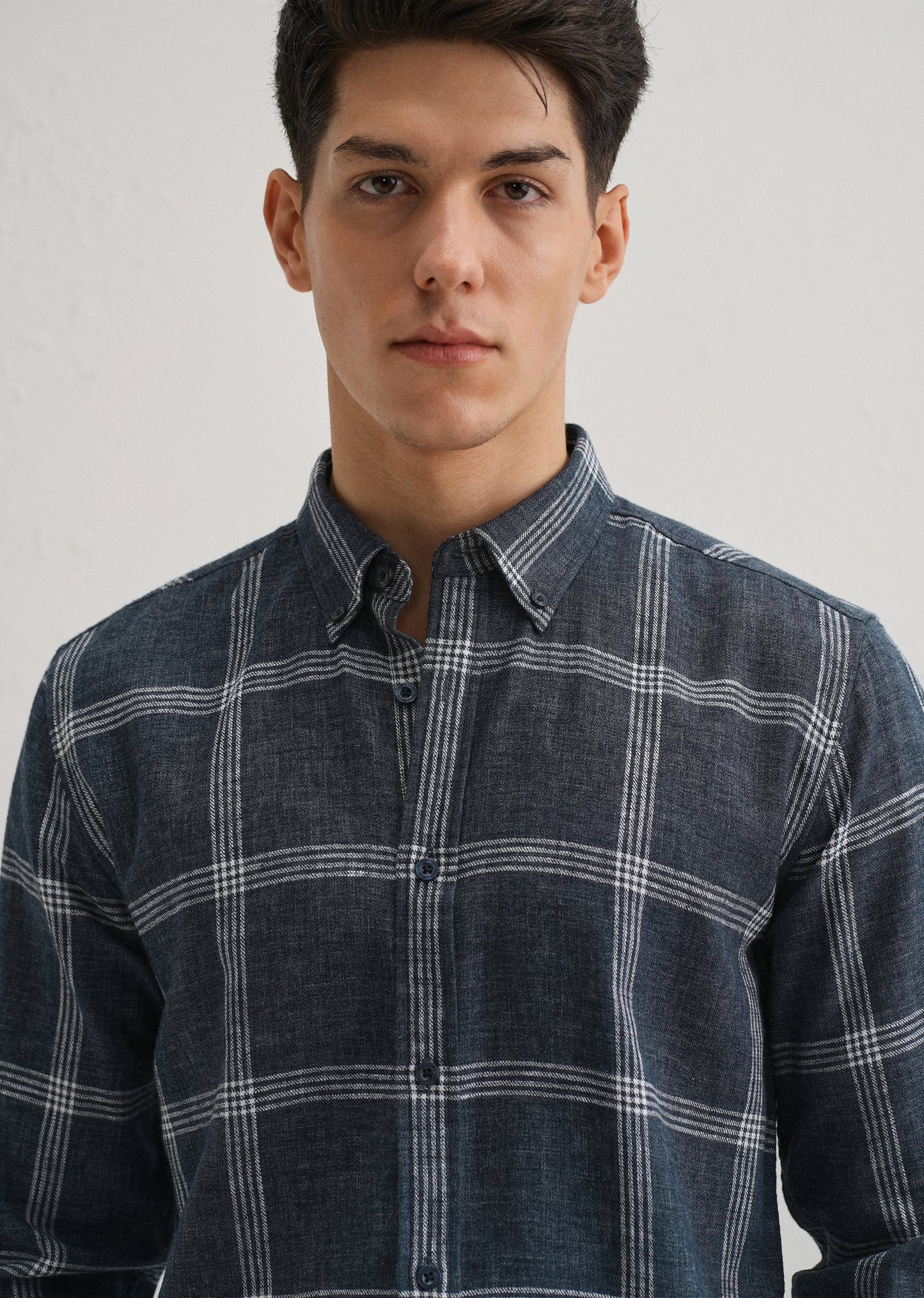 Melange Blue Boxed Check Shirt
