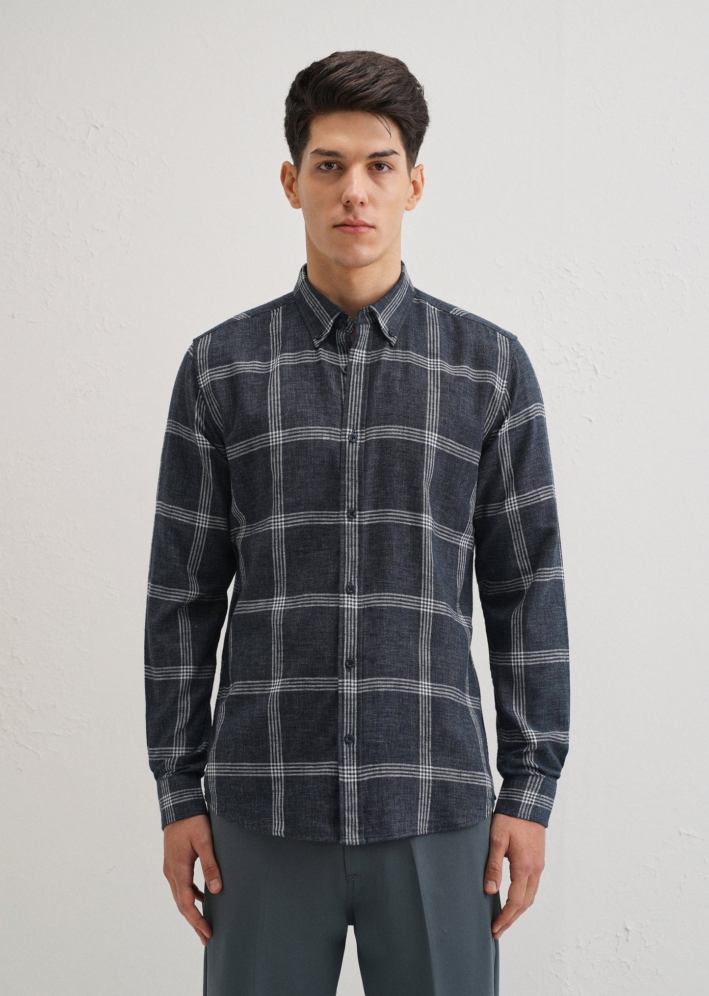 Melange Blue Boxed Check Shirt