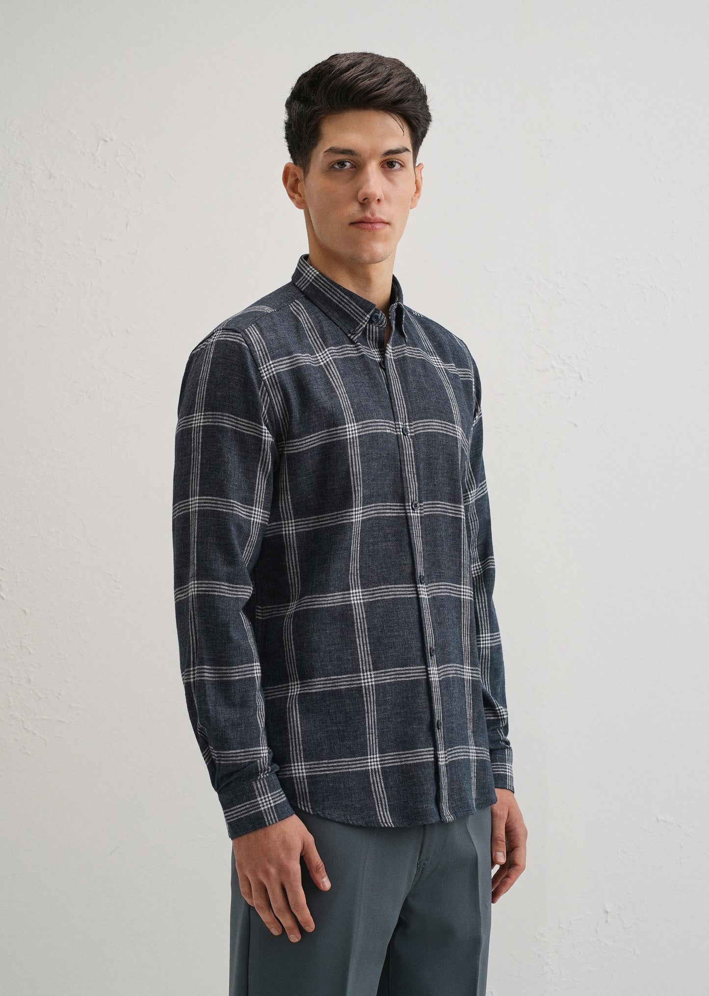 Melange Blue Boxed Check Shirt
