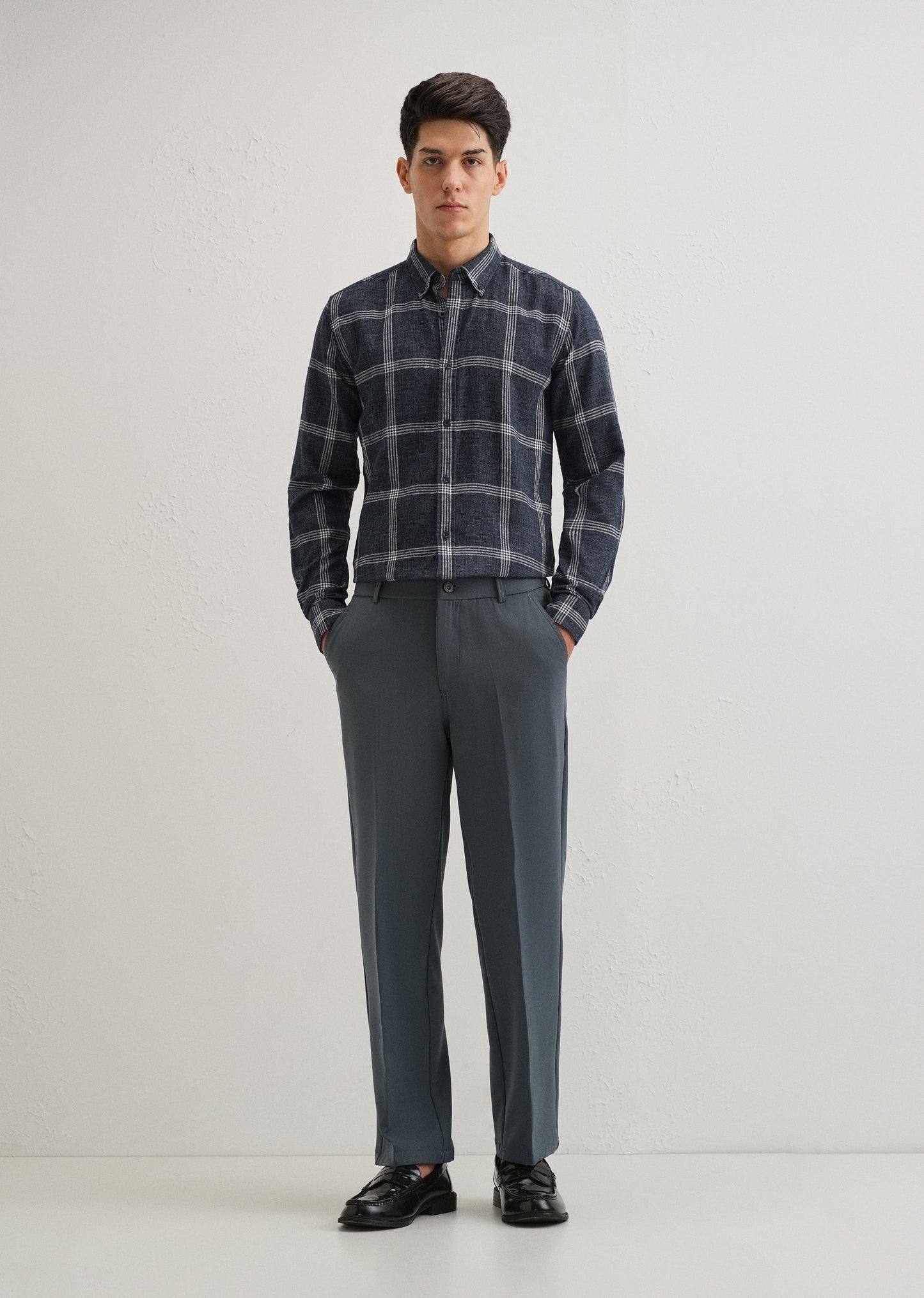 Melange Blue Boxed Check Shirt