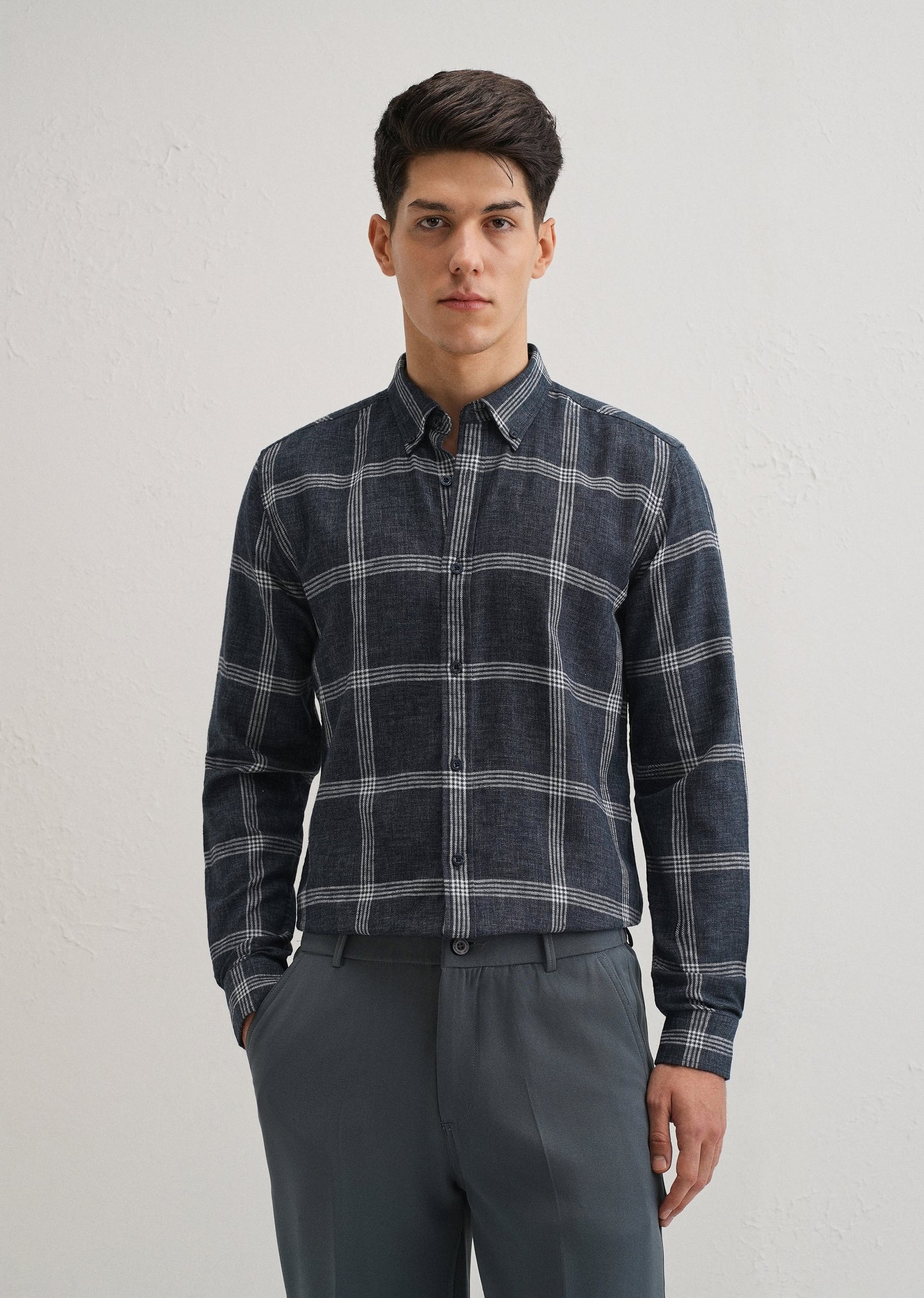 Melange Blue Boxed Check Shirt