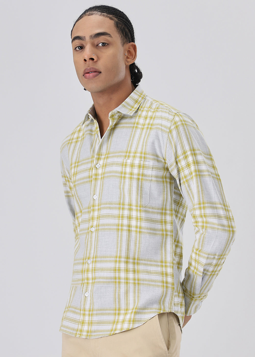 Melange Lime Green Check Shirt