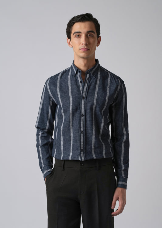 Melange Parallel Blue Stripe Shirt