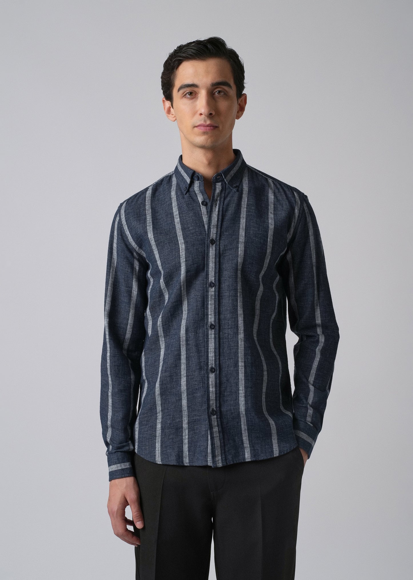 Melange Parallel Blue Stripe Shirt