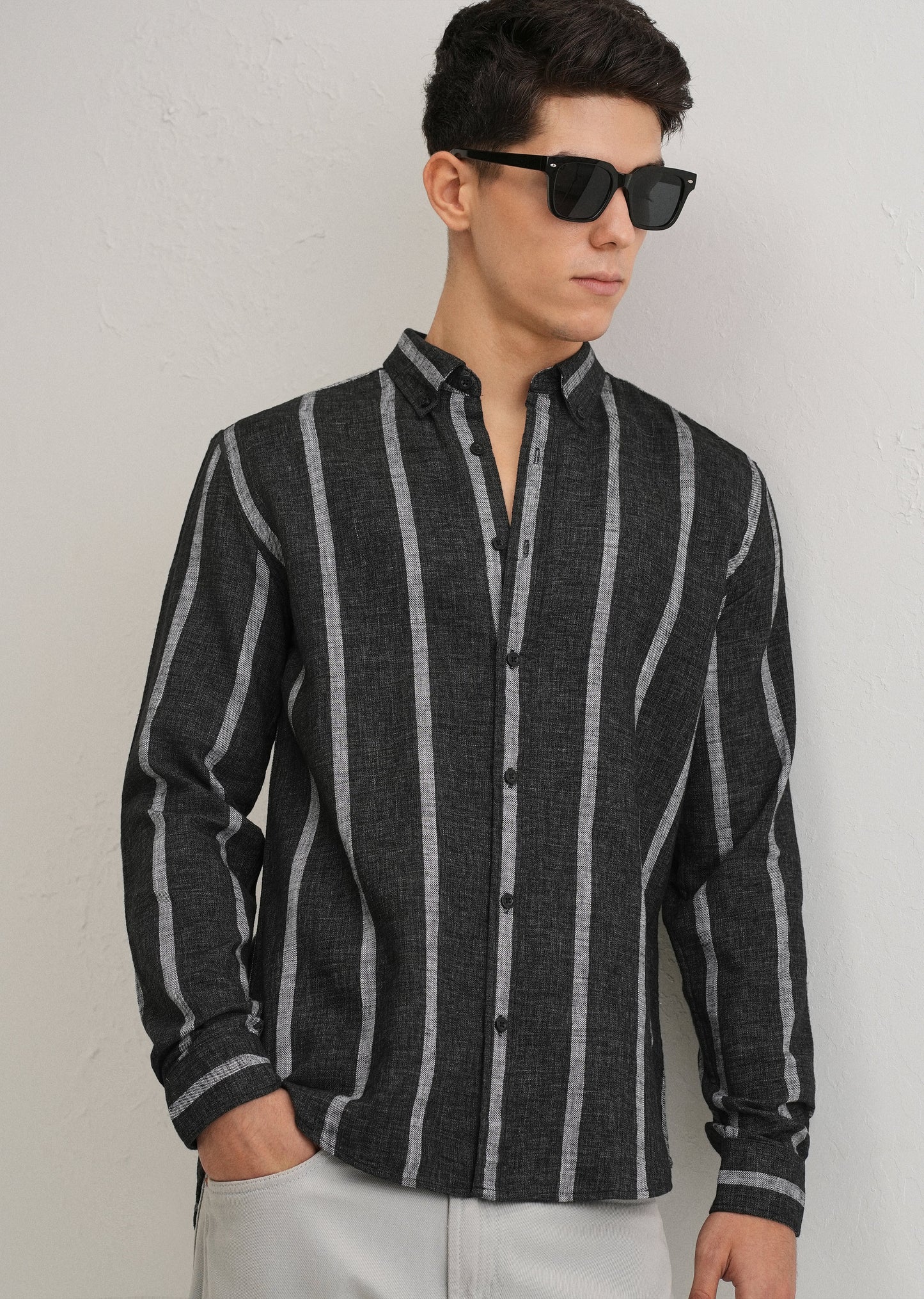 Melange Parallel Gray Stripe Shirt