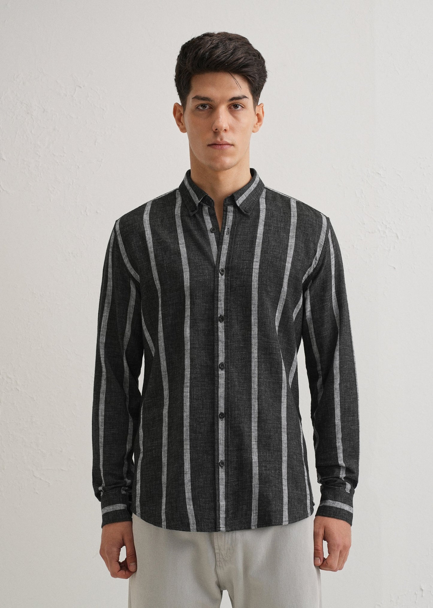 Melange Parallel Gray Stripe Shirt