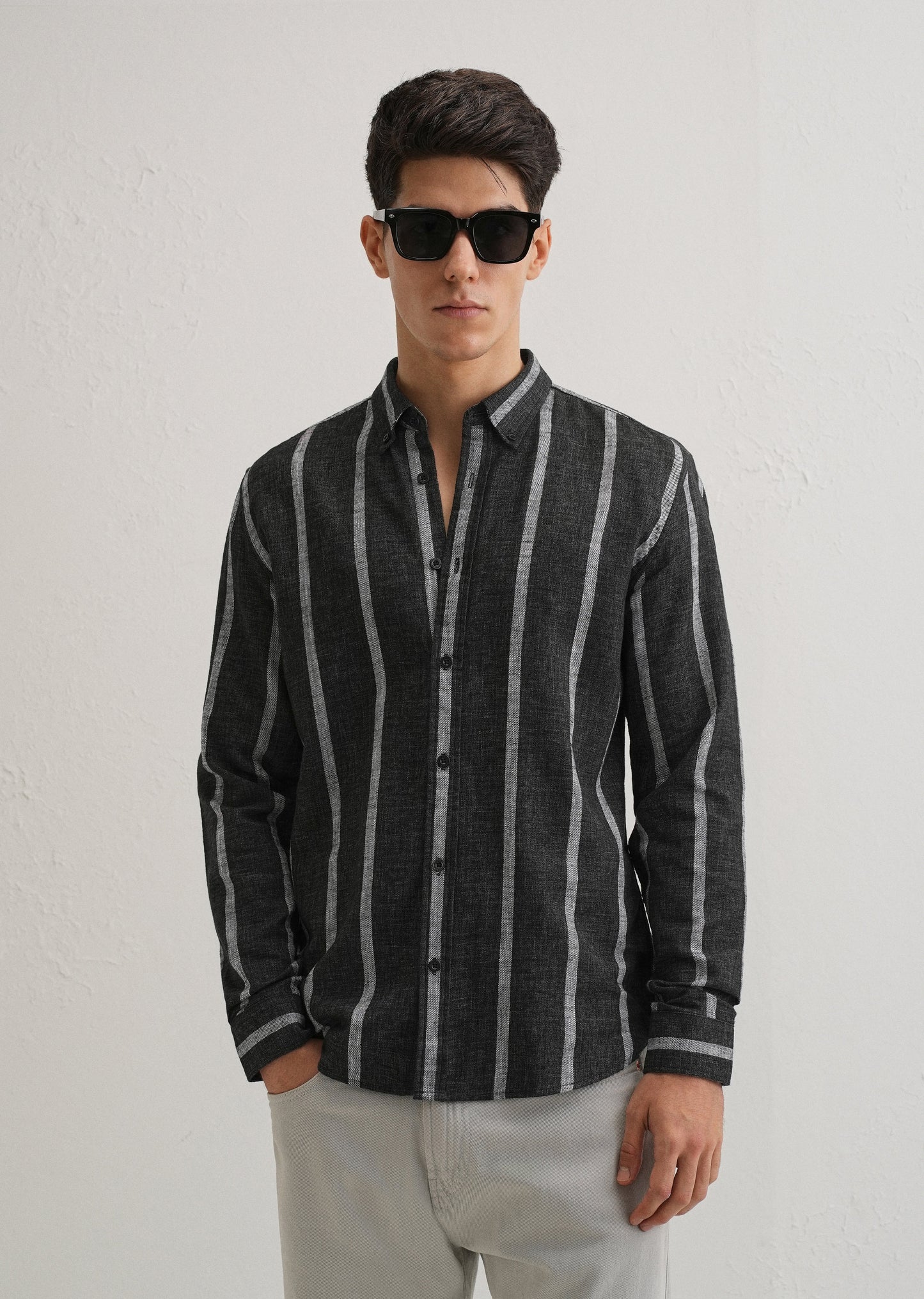 Melange Parallel Gray Stripe Shirt