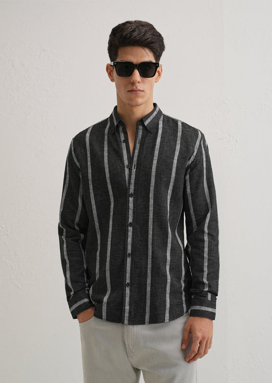 Melange Parallel Gray Stripe Shirt