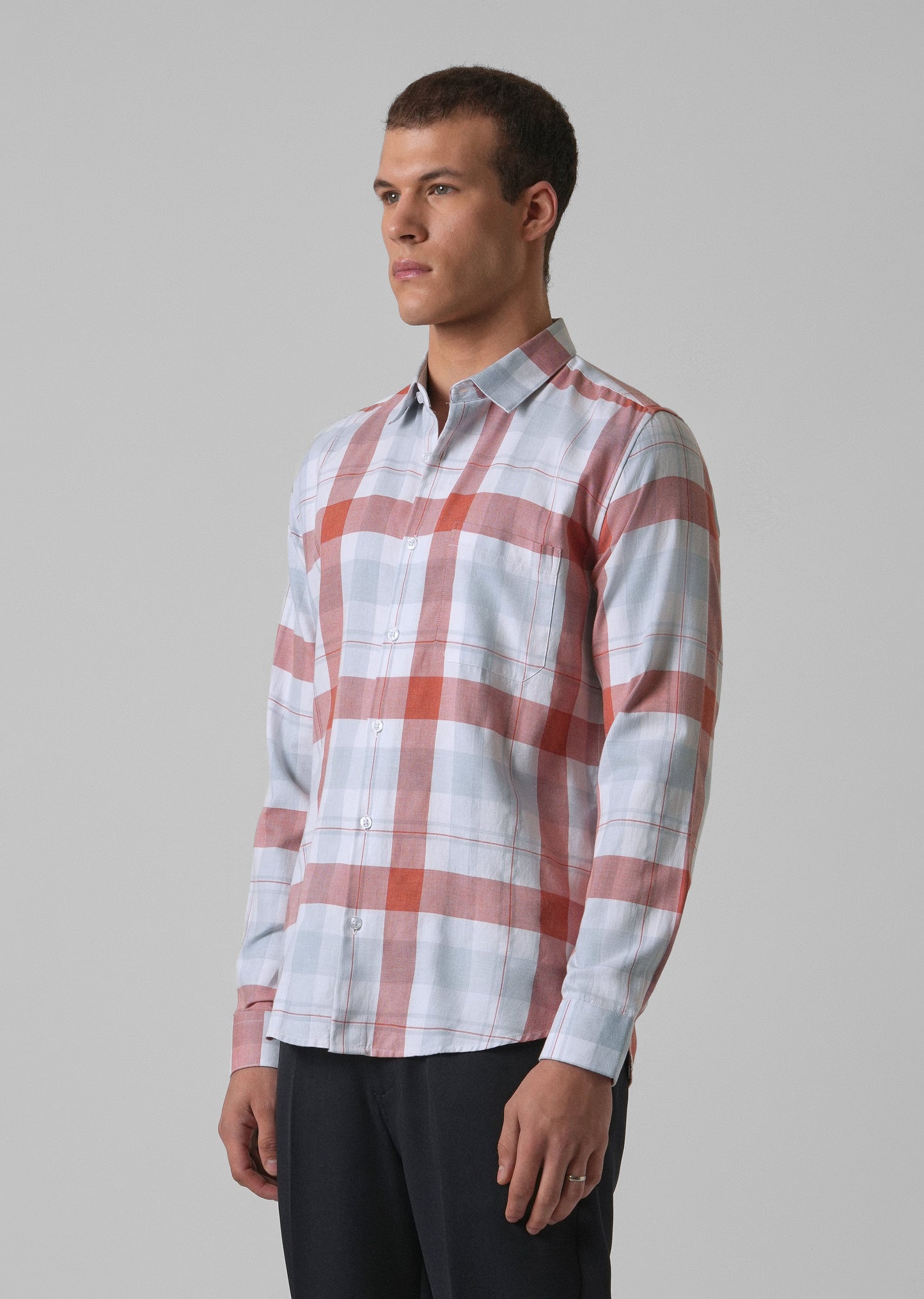 Melange Salmon Red Check Shirt