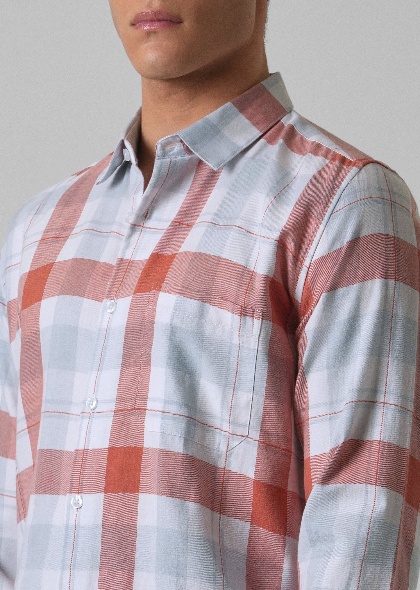 Melange Salmon Red Check Shirt