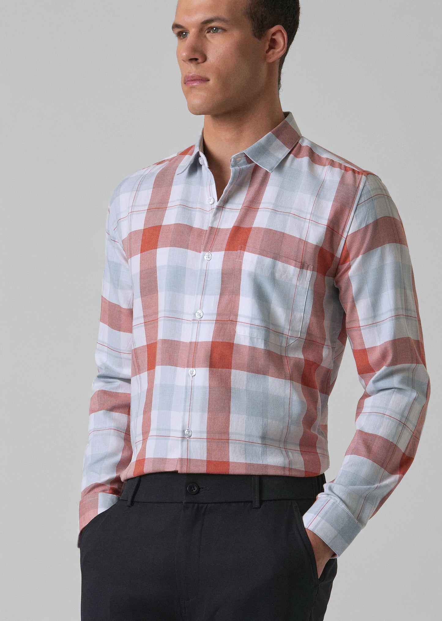 Melange Salmon Red Check Shirt