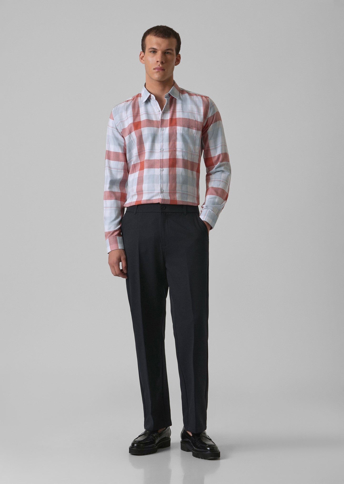 Melange Salmon Red Check Shirt