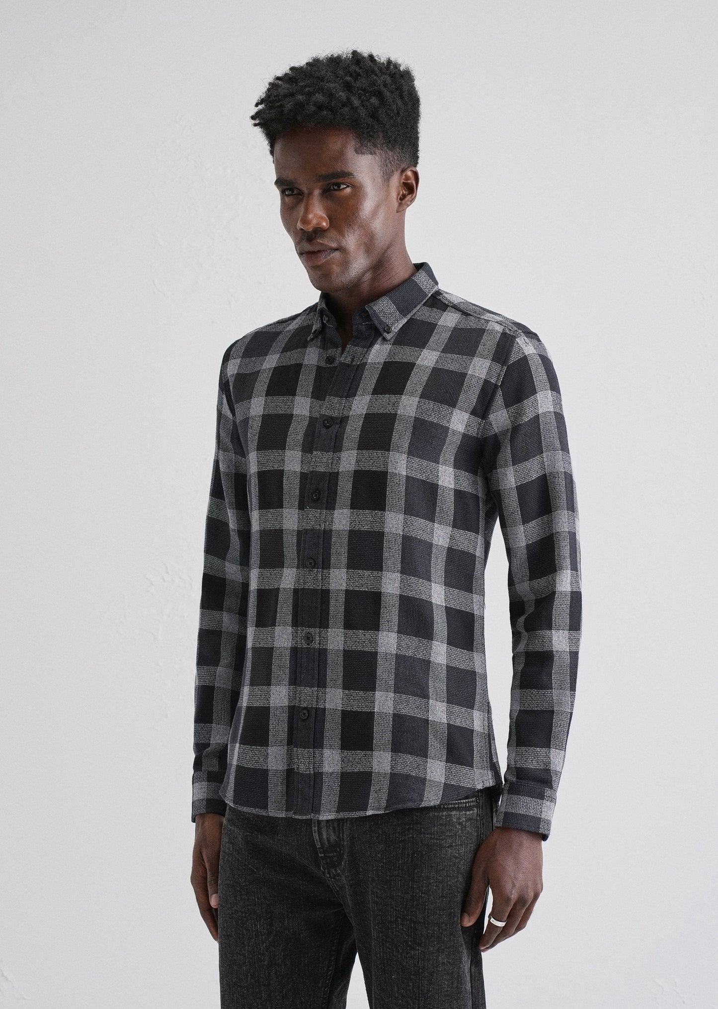 Melange Square Grid Black Check Shirt