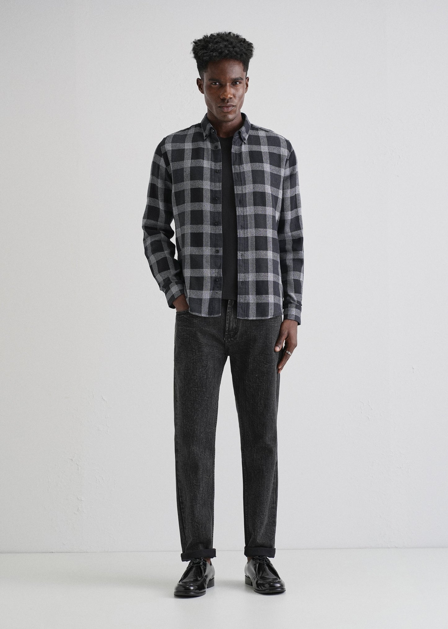 Melange Square Grid Black Check Shirt