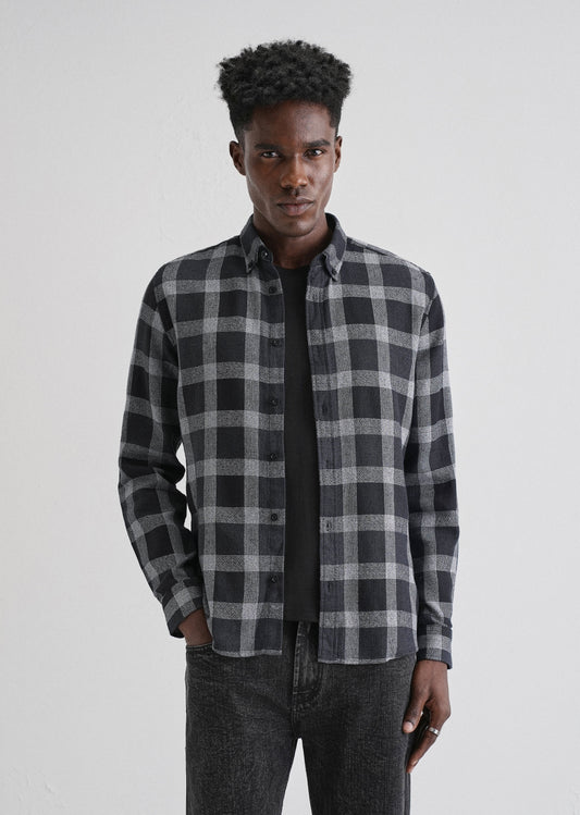 Melange Square Grid Black Check Shirt
