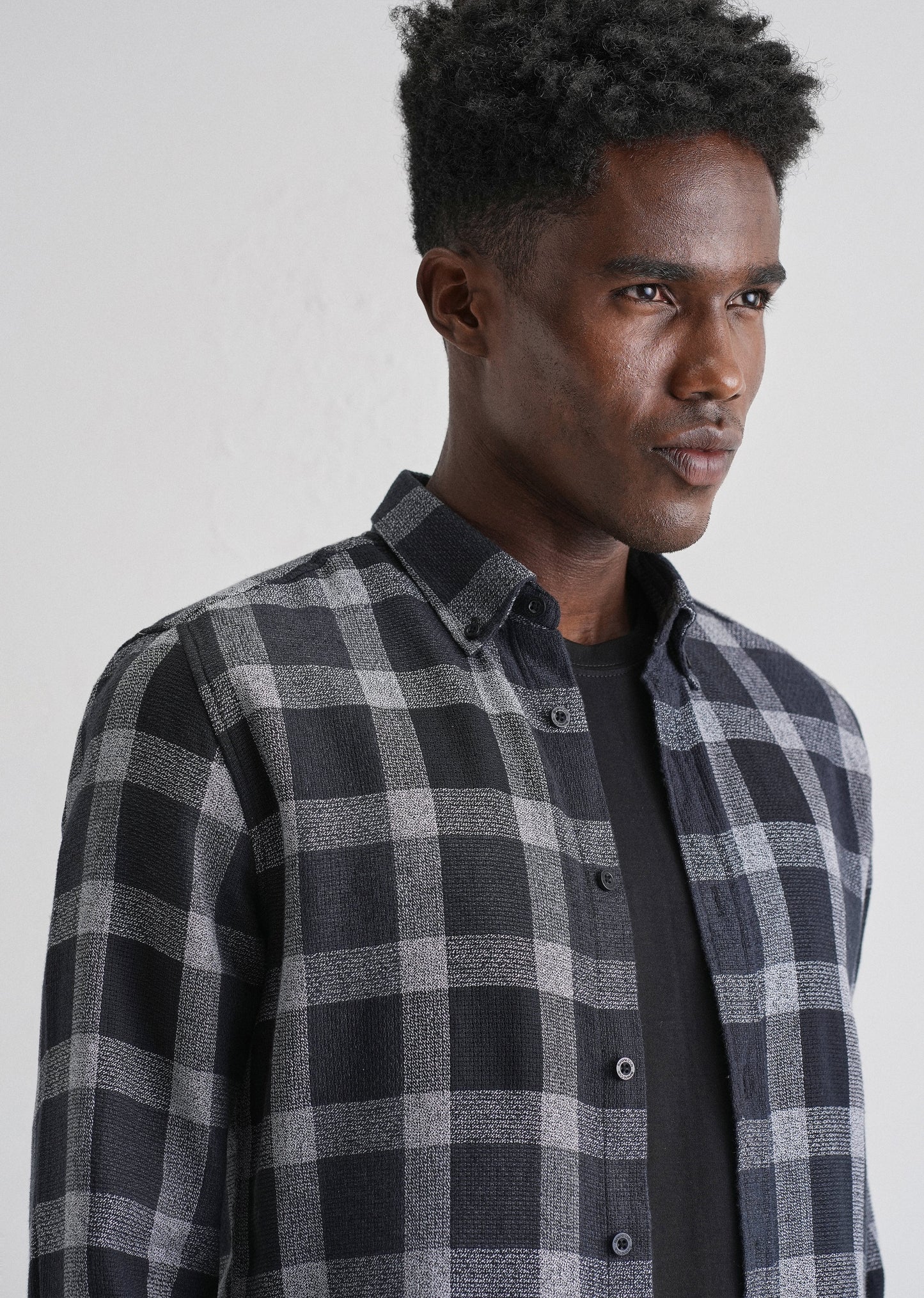Melange Square Grid Black Check Shirt