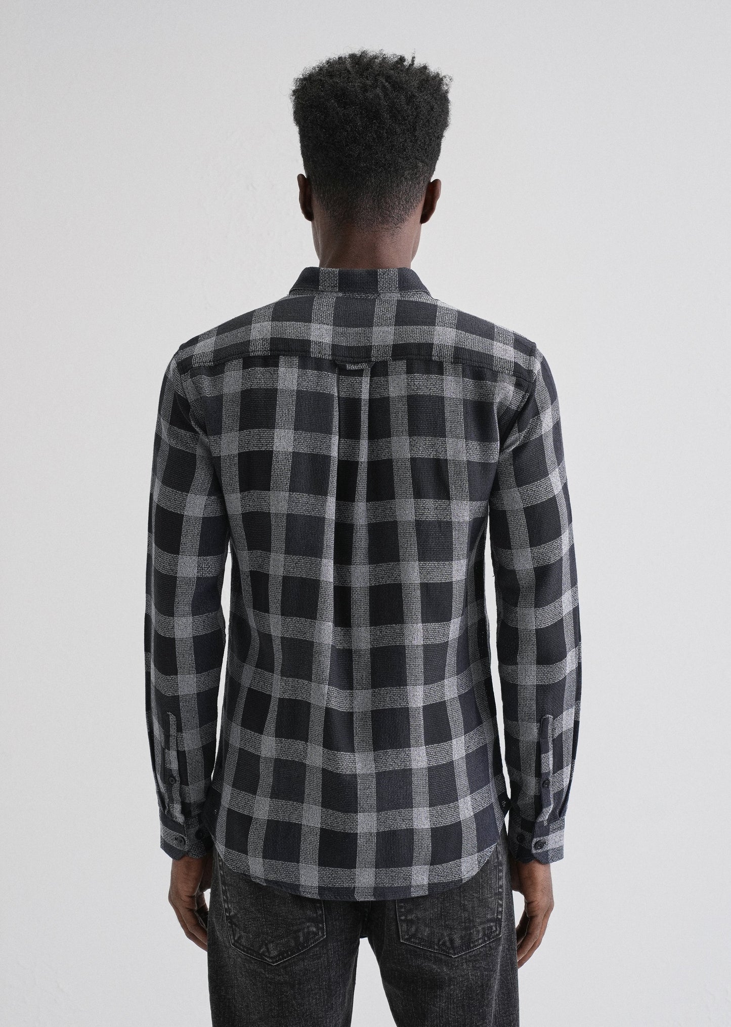 Melange Square Grid Black Check Shirt