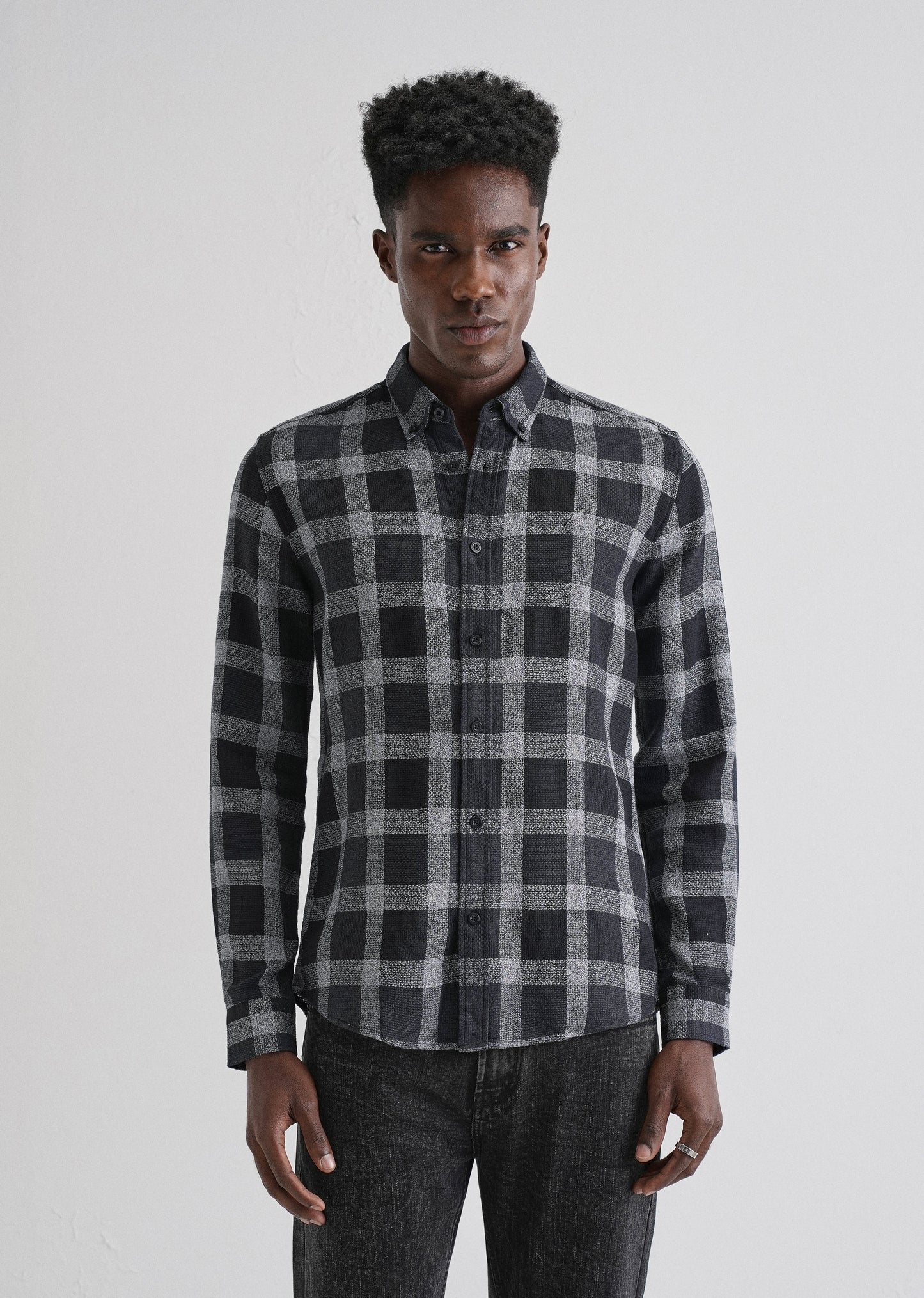 Melange Square Grid Black Check Shirt