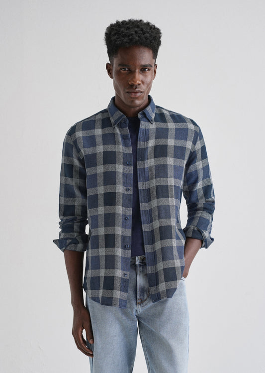 Melange Square Grid Blue Check Shirt