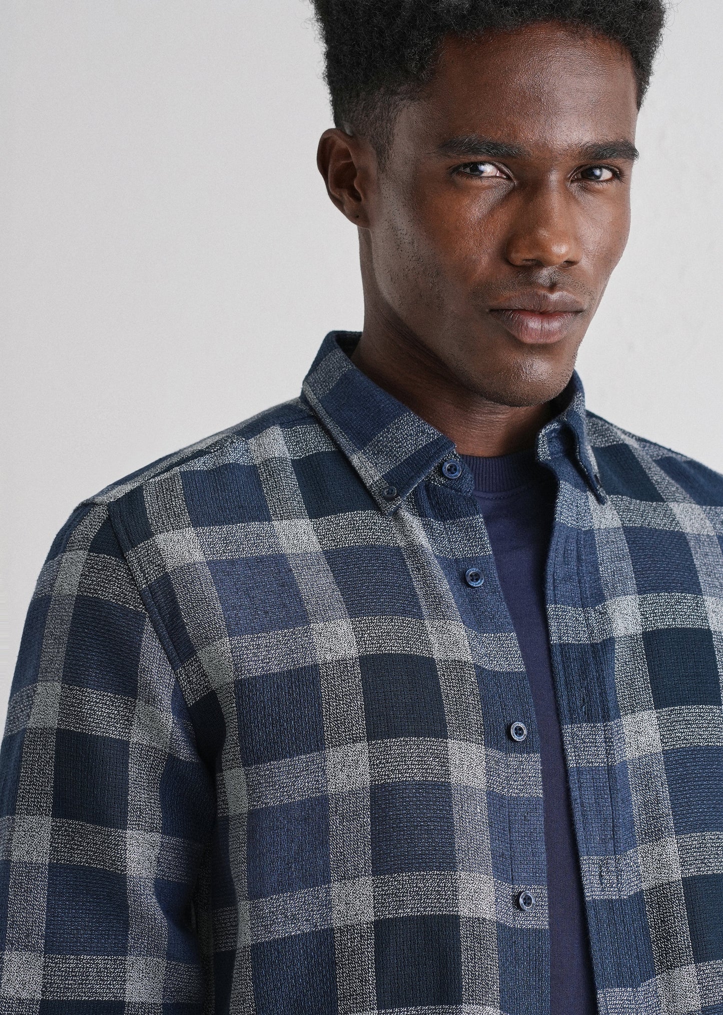 Melange Square Grid Blue Check Shirt