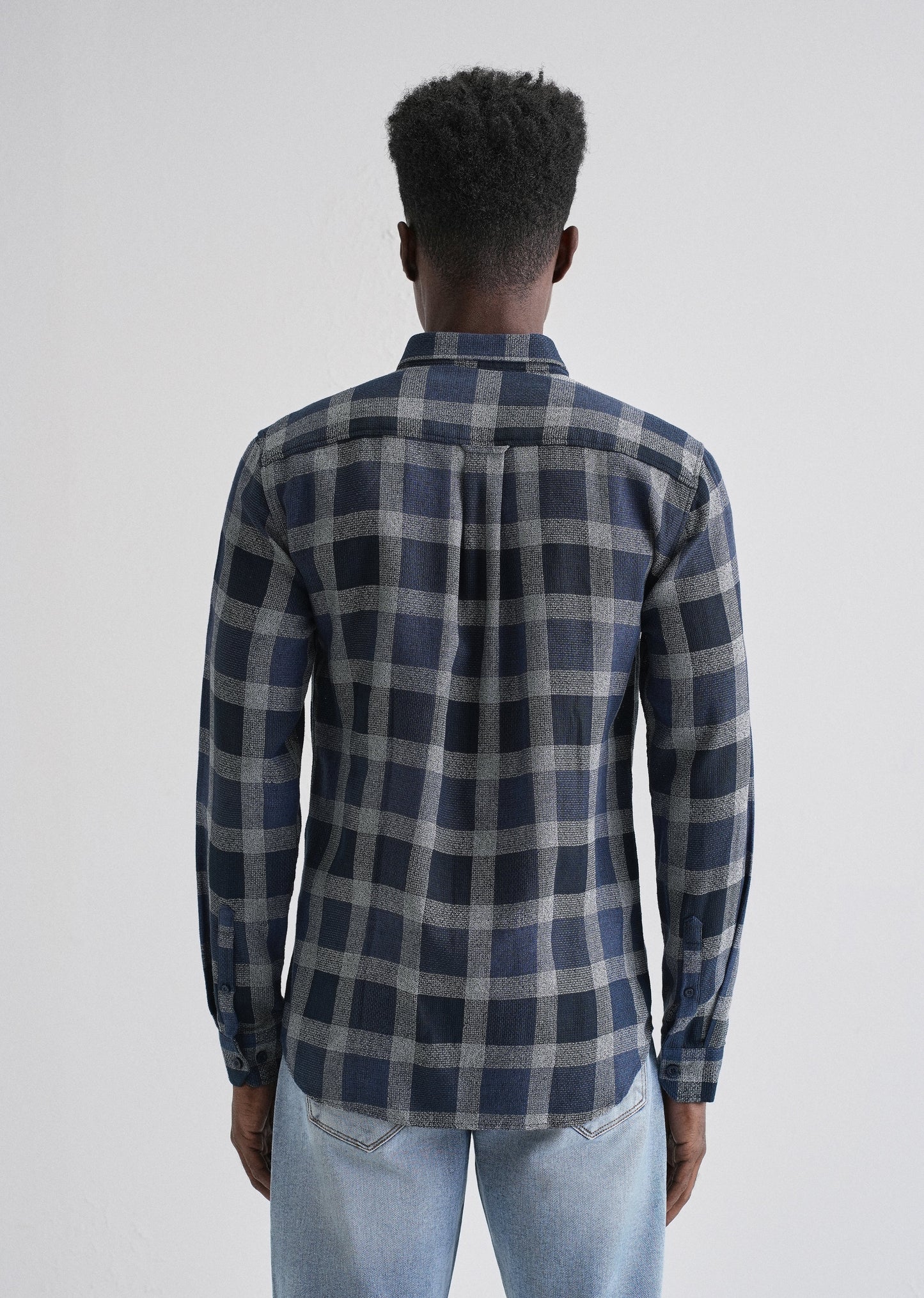Melange Square Grid Blue Check Shirt