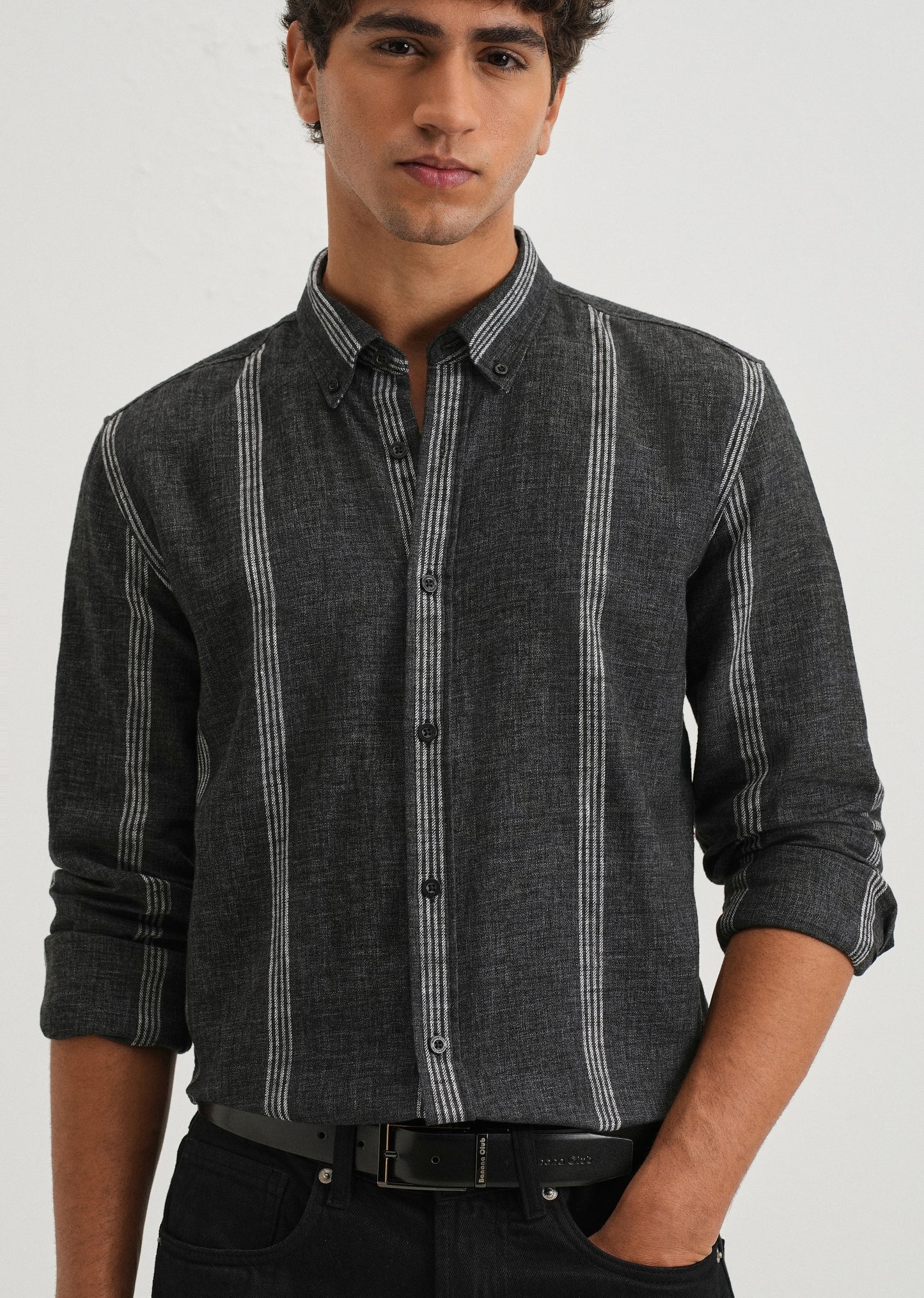 Melange Stick Black Stripe Shirt