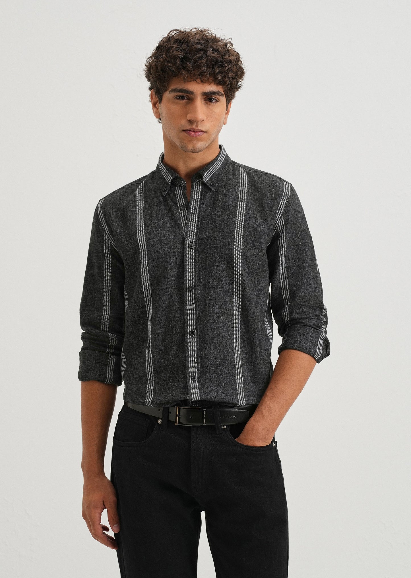 Melange Stick Black Stripe Shirt