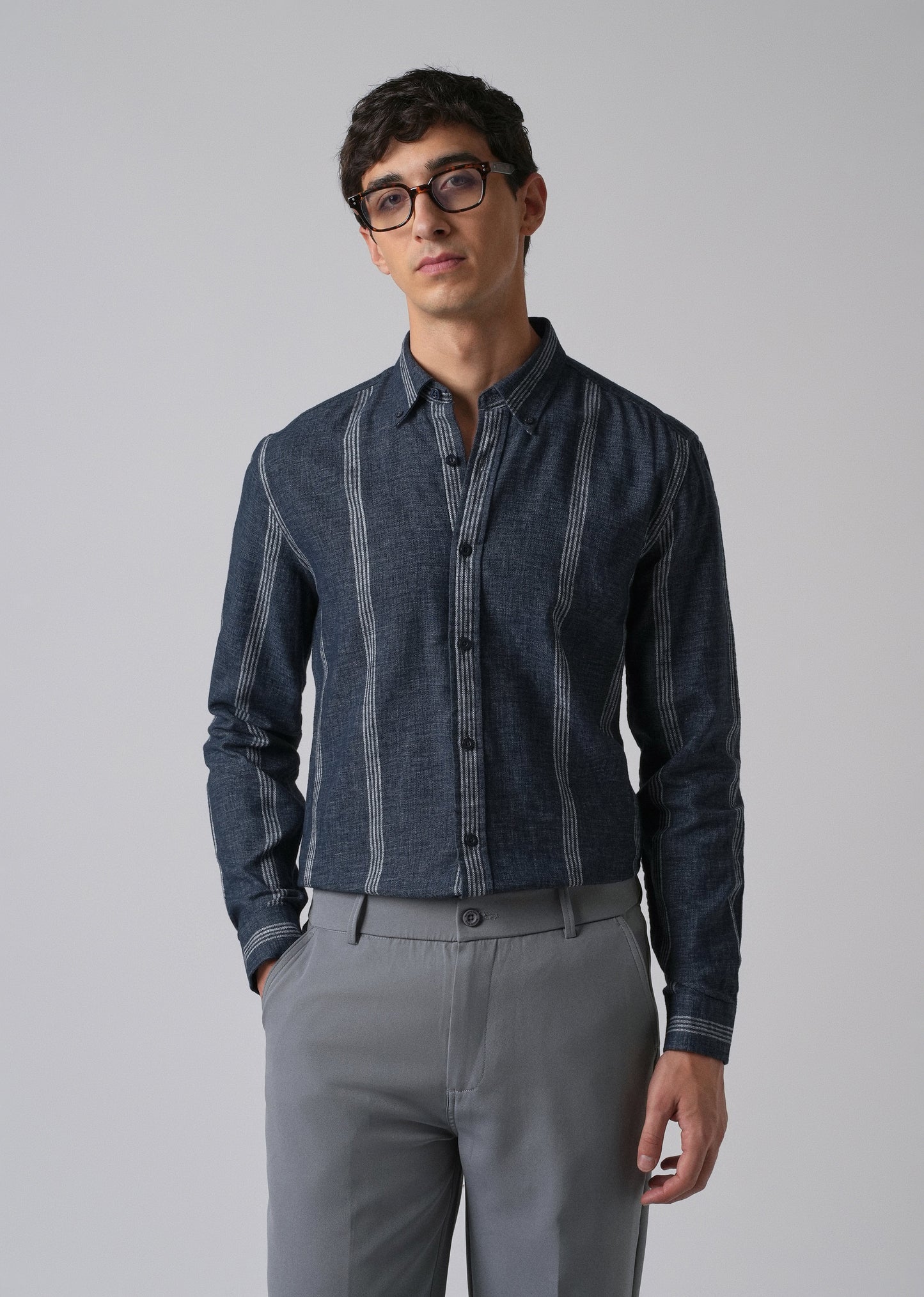 Melange Stick Blue Stripe Shirt