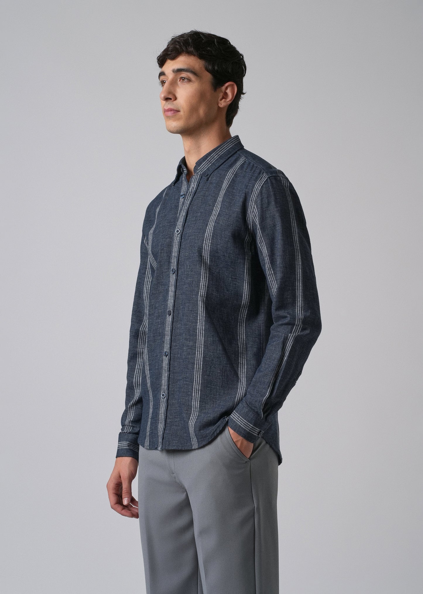 Melange Stick Blue Stripe Shirt